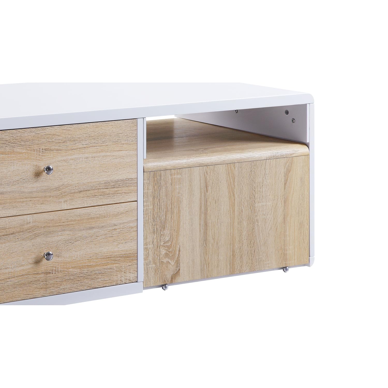 Benjara 2-Drawer Modern Coffee Table with Pull-Out Shelf - White & Brown Finish - Perfect for Living Room, Lounge & Small Space Furniture