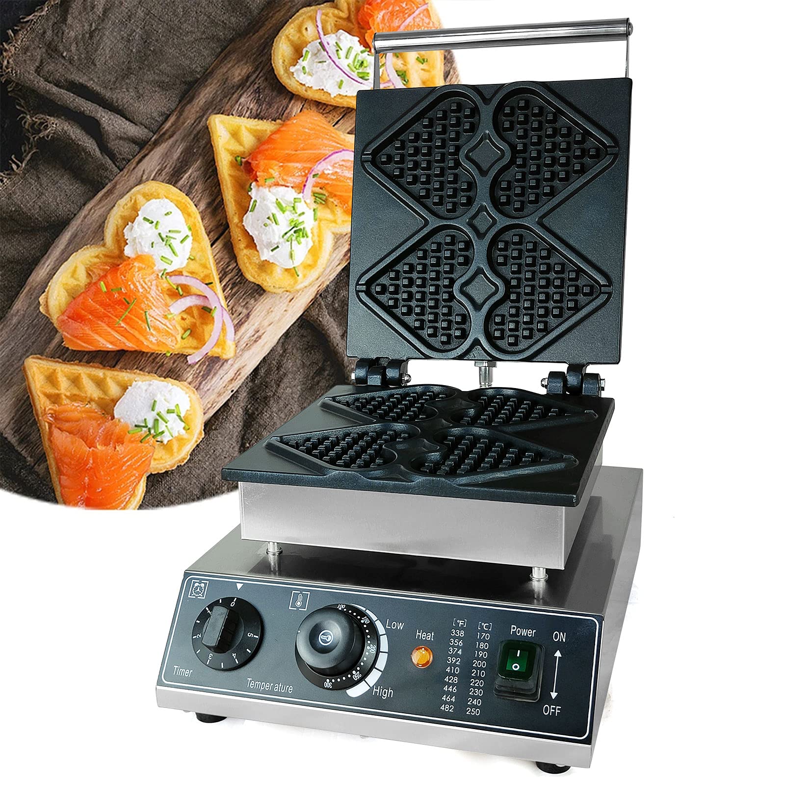 CNCEST 4-Slice Heart Waffle Maker - Non-Stick Electric Waffle Iron with Stainless Steel Housing - Perfect for Valentine's Day Breakfast, Romantic Dates & Family Brunch