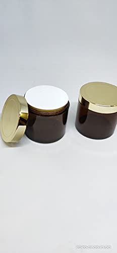 Dinemart 4-Pack 100GM Empty Cosmetic Jars - Amber Glass with Golden Lids & White Inner Lids for DIY Lip Balm, Body Butter, Creams & Skincare Products - Perfect for Home Spa, Gift Packaging & Craft Projects (Brown, Set of 4)