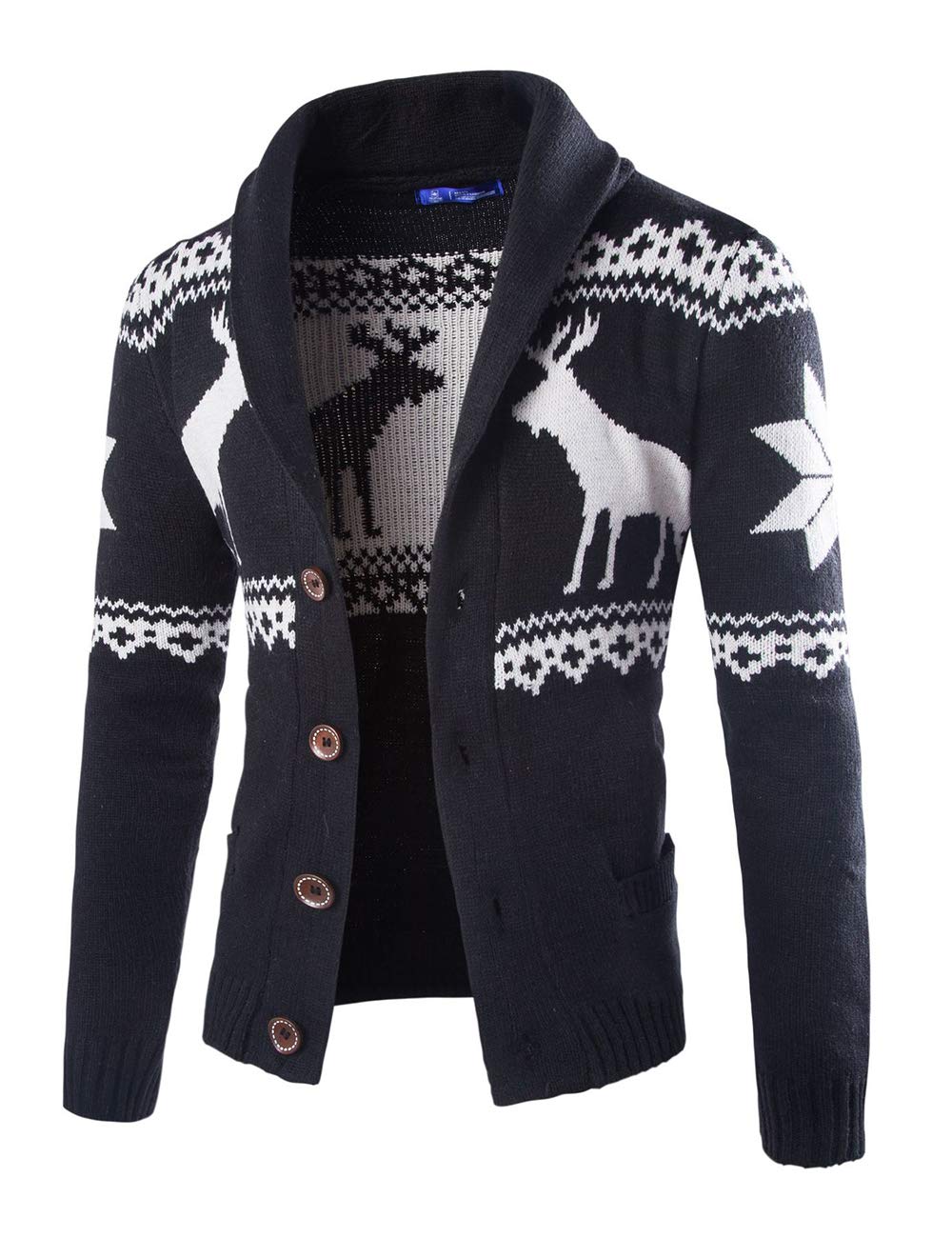 Vintage Christmas Elk Knit Cardigan for Men - Cozy Holiday Sweater