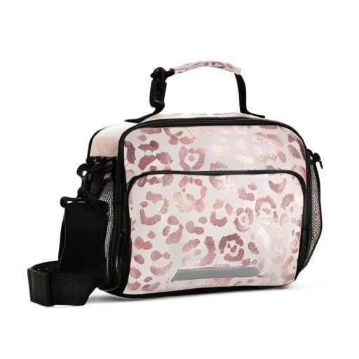 Elegant Rose Gold Leopard Insulated Lunch Bag for Women & Men - Adjustable Shoulder Strap, Leakproof Lunch Tote for Work, Office, School, Picnic & Outdoor Activities - Keep Food Fresh & Stylish All Day