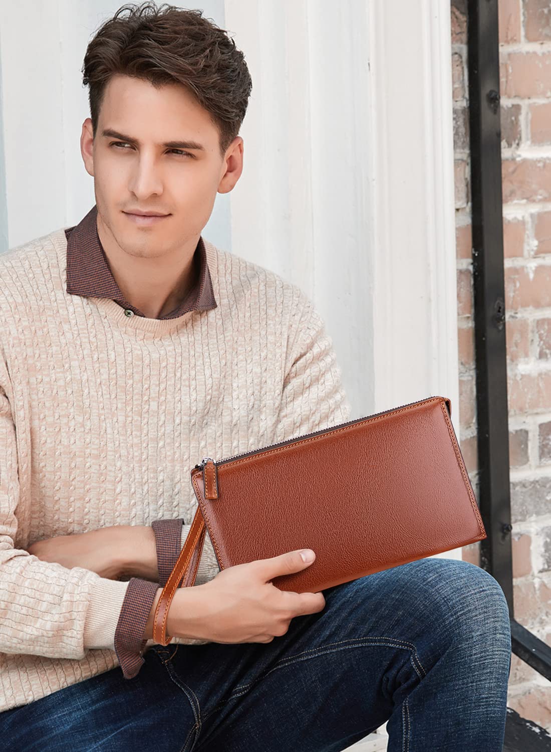 Premium Genuine Leather Men's Clutch Wallet - Slim RFID Blocking Wristlet Purse for Cash, Cards & ID - Perfect for Travel, Business & Night Out