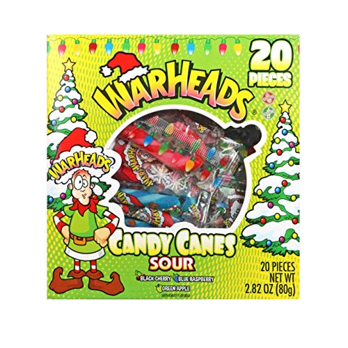 Warheads Sour Candy Canes - 20 Count Mini Individually Wrapped Christmas Candies | Tart & Tangy Holiday Treats - Perfect for Stocking Stuffers, Candy Dishes & Office Party Favors