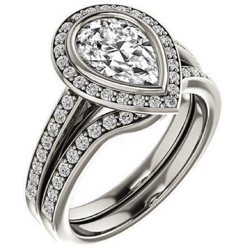 1.50CT Pear Cut Moissanite Bridal Ring Set - VVS1 Clarity, Colorless, 925 Sterling Silver - Halo Engagement & Wedding Ring Set - Perfect Gift for Anniversaries & Proposals