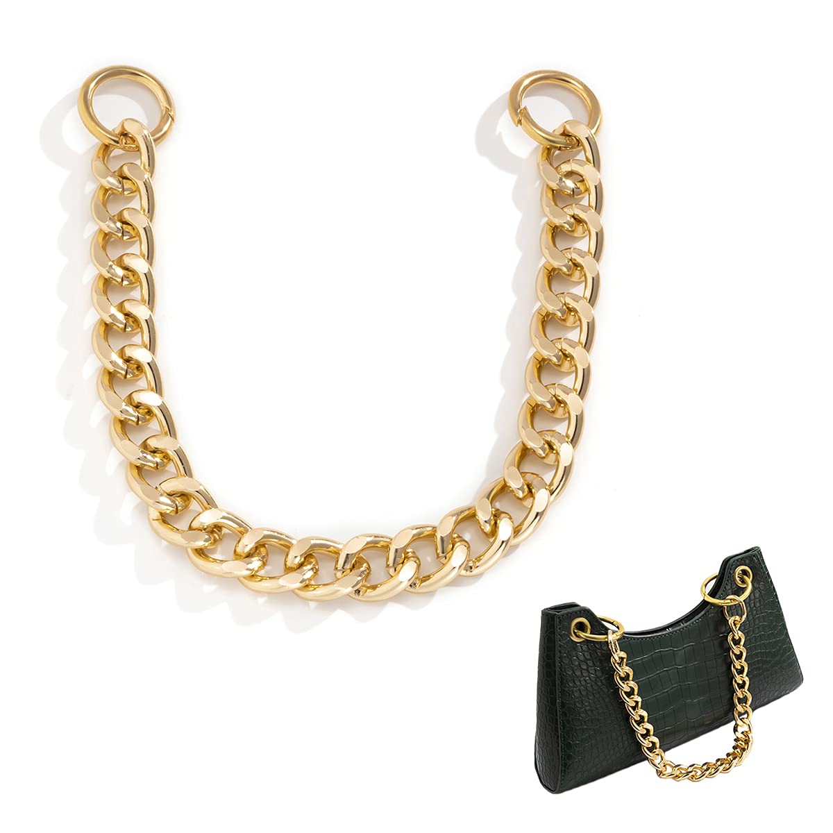 Metal Flat Purse Chain Strap - Replacement Handbag Strap for Messenger Bags, DIY Purse Accessory, Chunky Decorative Strap - Perfect for Fashionable Handbags, Crossbody Bags & Stylish Outfits