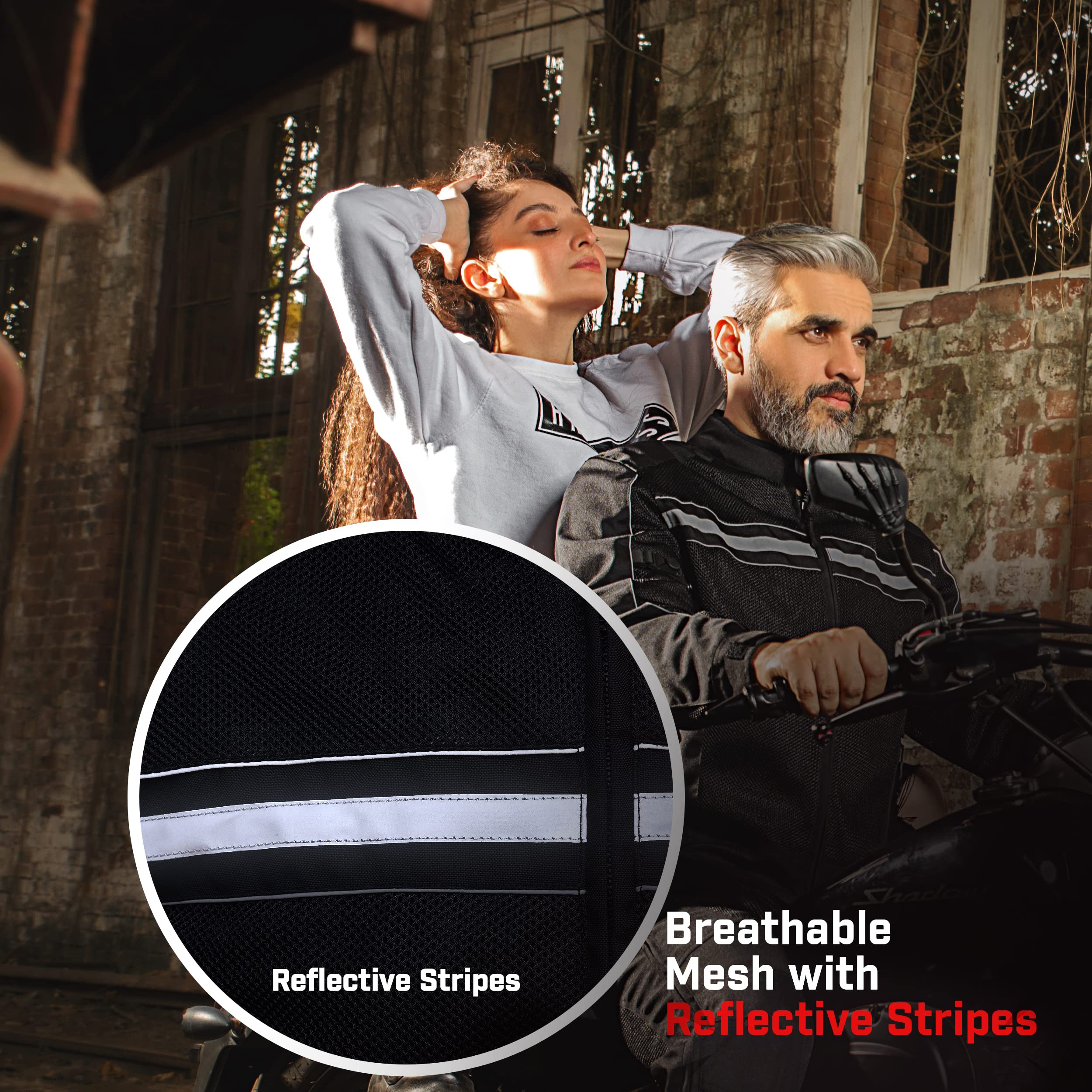 WICKED STOCK CE Level 1 Certified Men's Motorcycle Jacket - Lightweight Mesh Biker Jacket with Adjustable Cuffs & Waist Belt - Reflective Armored Jacket for Summer Riding - Perfect for Street Biking & Commuting