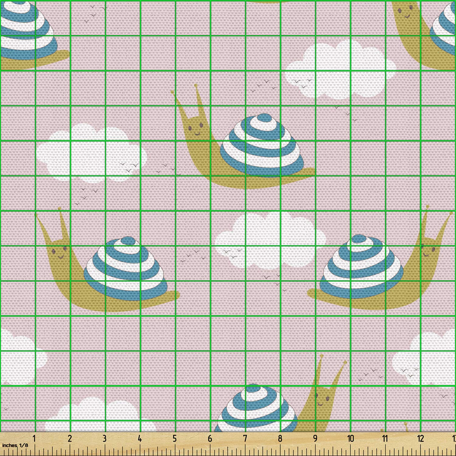 Ambesonne Snail Print Fabric by The Yard - Cartoon Animal Characters with Clouds Design for Upholstery, Curtains & Home Decor (10 Yards, Rose Sea Blue & Fawn) - Perfect for DIY Projects, Nursery Decor & Bohemian Style Interiors