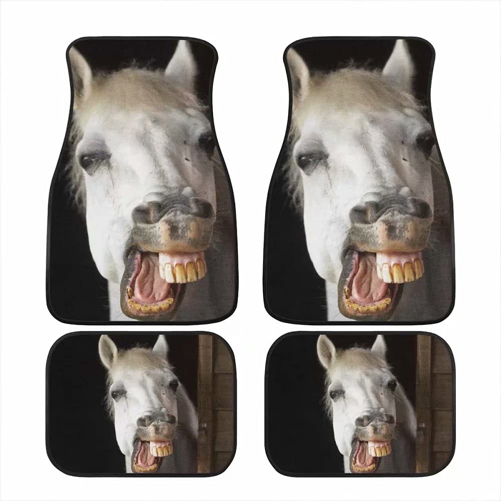 Funny Horse Print Universal Car Floor Mats - 4-Piece Full Set Non-Slip Carpet for Front/Rear Seats - Hippie Style Auto Accessories for Men & Women - Perfect for Road Trips, Festivals and Vintage Car Decor