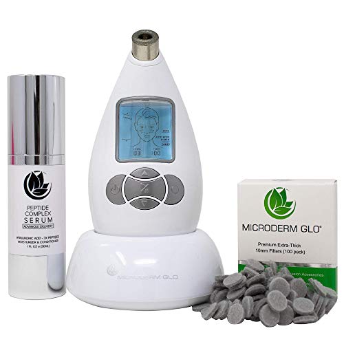 Microderm GLO Skincare Premium Bundle - Diamond Microdermabrasion System with 10mm Filters (100 Pack) & Peptide Complex Serum | Anti-Aging Treatment Kit for Face & Body | At-Home Spa & Professional Skincare Routine