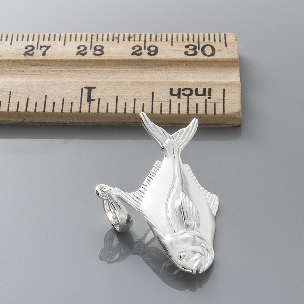 925 Sterling Silver Nautical Charm Pendant - 3D Pompano Fish High Polish Jewelry for Women, Men | Perfect for Beach Vacations, Ocean-Themed Gifts & Marine Life Lovers