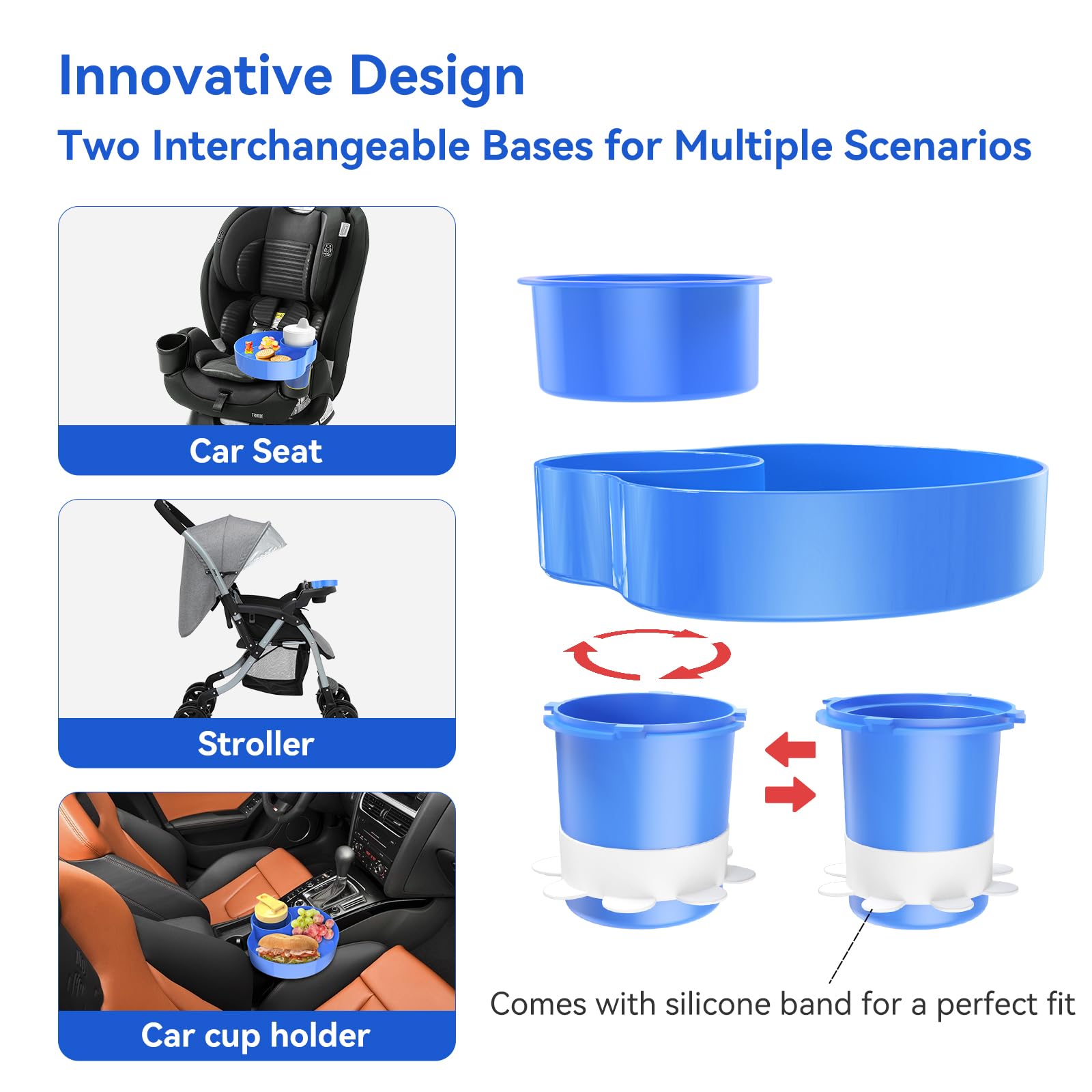 Portable Car Seat Snack Tray for Toddlers - Kids Travel Tray with Cup Holder & Food Containers | Stroller Snack Plate | Road Trip Essentials for Children (Blue) - Perfect for Long Car Rides, Airplane Travel & Stroller Outings