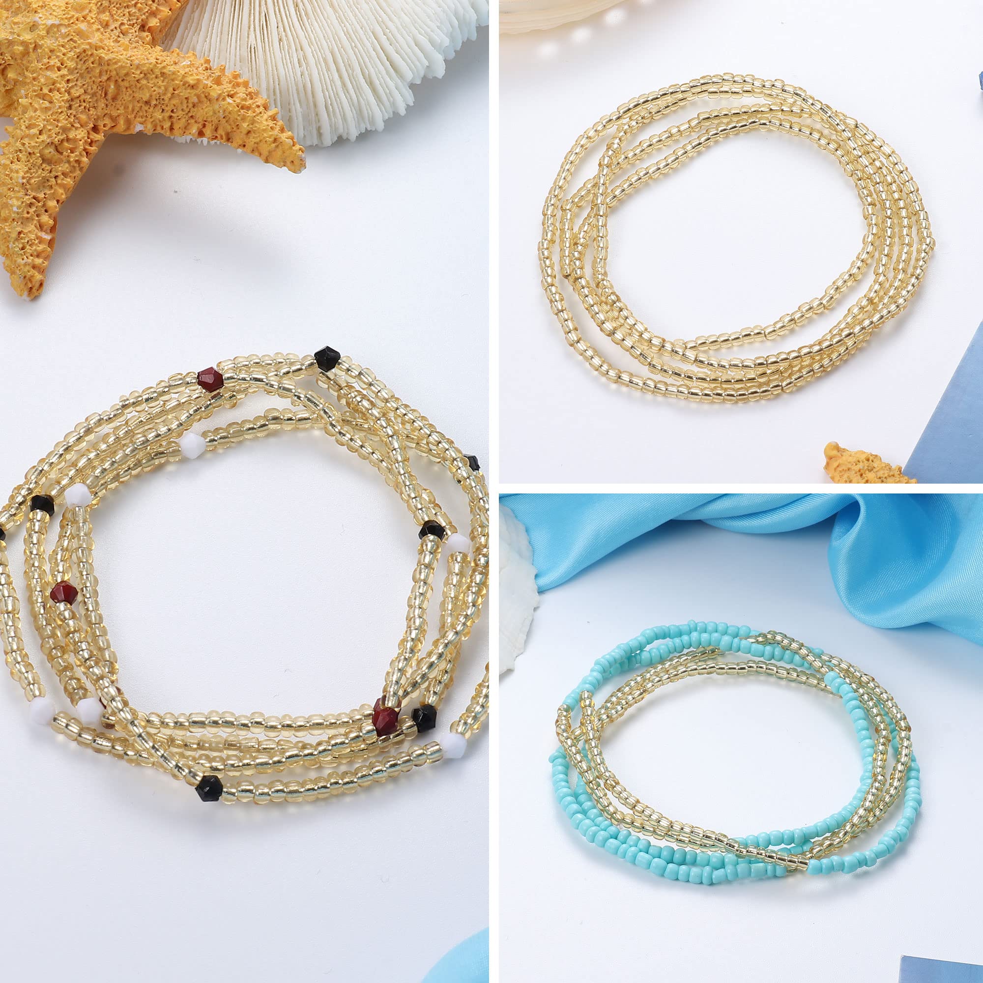 Sailimue 3 Piece African Waist Beads for Women - Elastic Belly Chain Jewelry for Plus Size Bikini & Body Positivity - Perfect for Beach, Festival, Yoga & Belly Dance Accessories