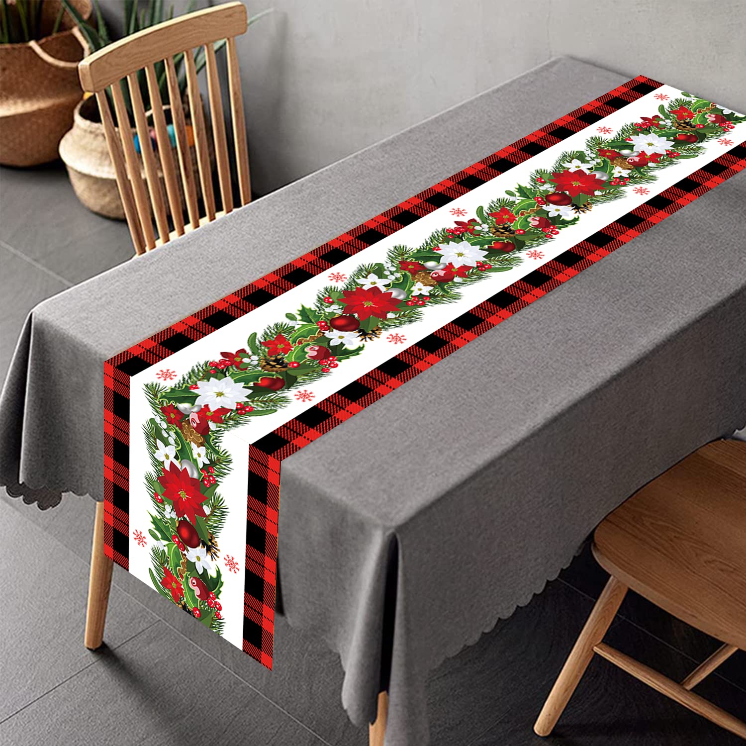 Linen Burlap Christmas Table Runner - 13x70 Inch Holiday Dining Table Decor for Xmas Party, Everyday Use, Indoor & Outdoor - Perfect for Festive Gatherings, Dinner Parties, and Seasonal Home Decor