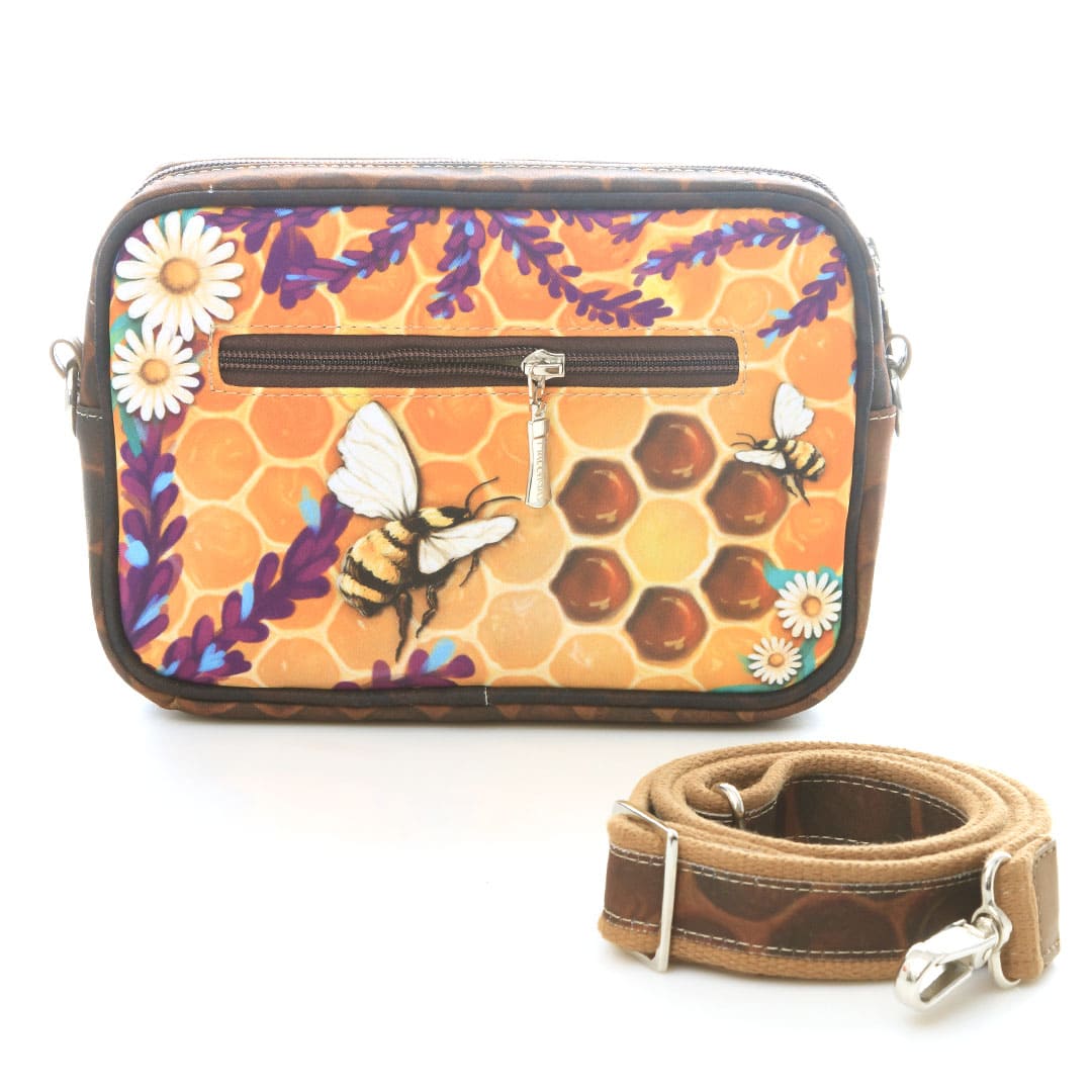 Honey Bee Crossbody Bag for Women - Hands-Free Purse with Adjustable Strap - Cute Bee Print Fashion Accessory for Daily Use, Shopping, and Travel