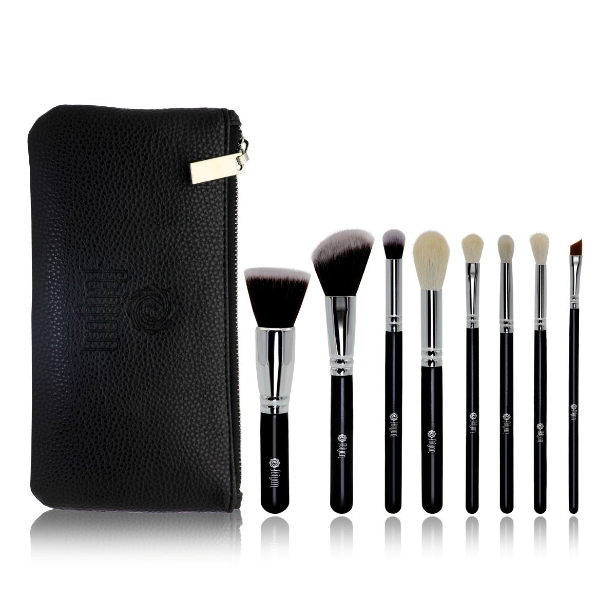 Professional Makeup Brushes Set - 8 pcs Natural Goat Hair & Synthetic Cosmetic Brush Kit with Kabuki, Foundation, Eyeliner, Lip & Powder Brushes | Includes Zipper Pouch | Perfect for Makeup Artists & Beginners | Ideal for Home, Travel & Professional Makeup Application