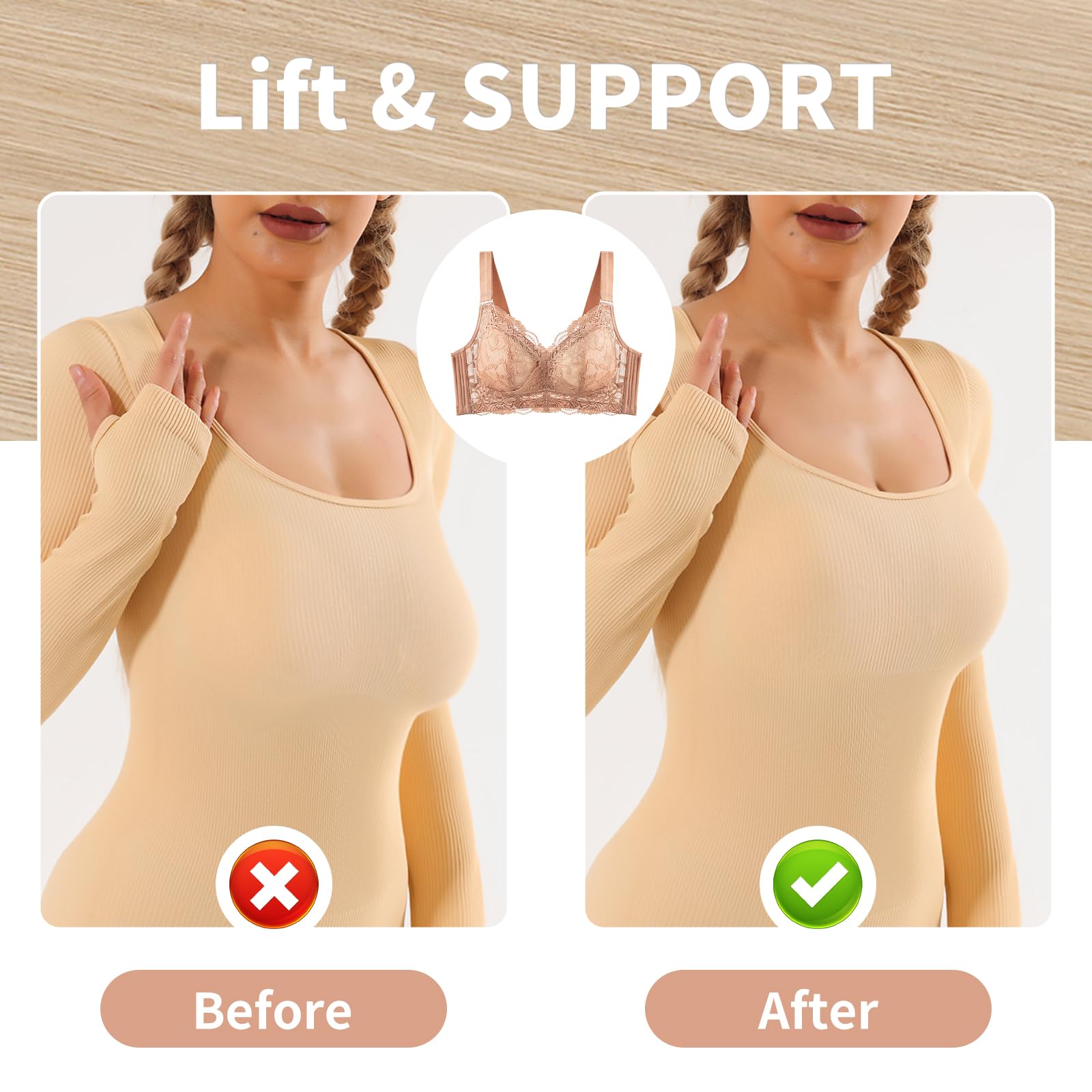 Baetty Lace Bra Full Coverage Wireless Bras for Women - Comfortable Honeycomb Inner Cushion Support - Perfect for Everyday Wear, Work & Leisure Activities