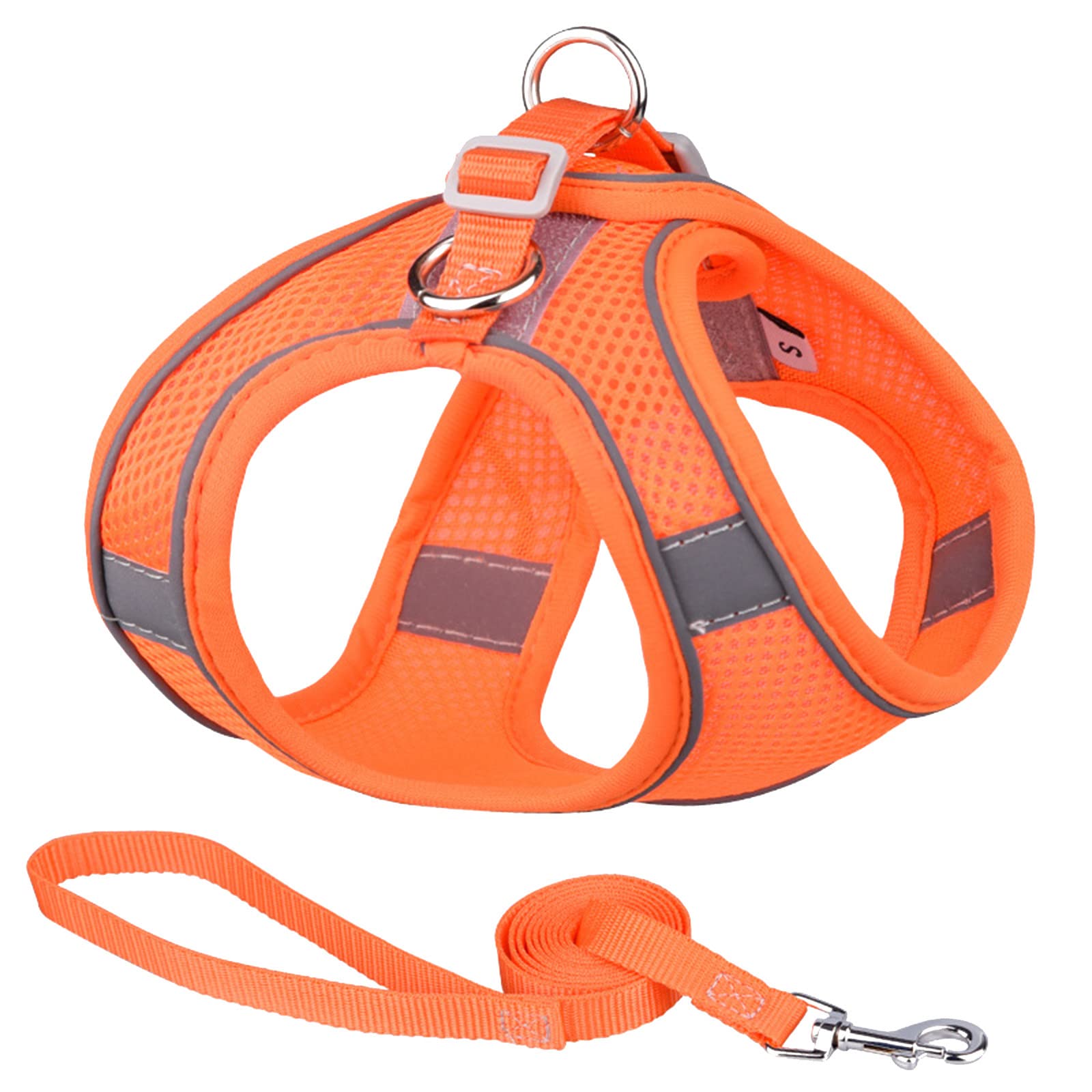 Step-in Dog Harness and Leash Set - Breathable Mesh Reflective Vest for Small & Medium Dogs - Adjustable Pet Walking Harness for Outdoor Training & Daily Walks (Orange, XXS) - Perfect for Puppies, Jogging & Park Adventures