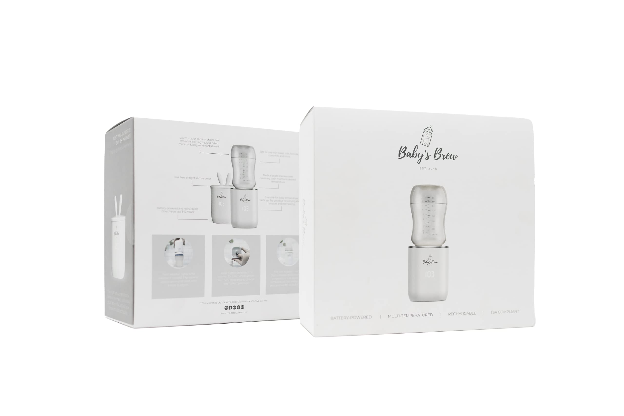 Baby's Brew Portable Bottle Warmer Pro - Leak-Proof Cordless Breastmilk & Formula Warmer with 8-12 Hour Battery Life - Perfect for Travel, On-the-Go Parents, Baby Showers & Everyday Use (Warmer Only)
