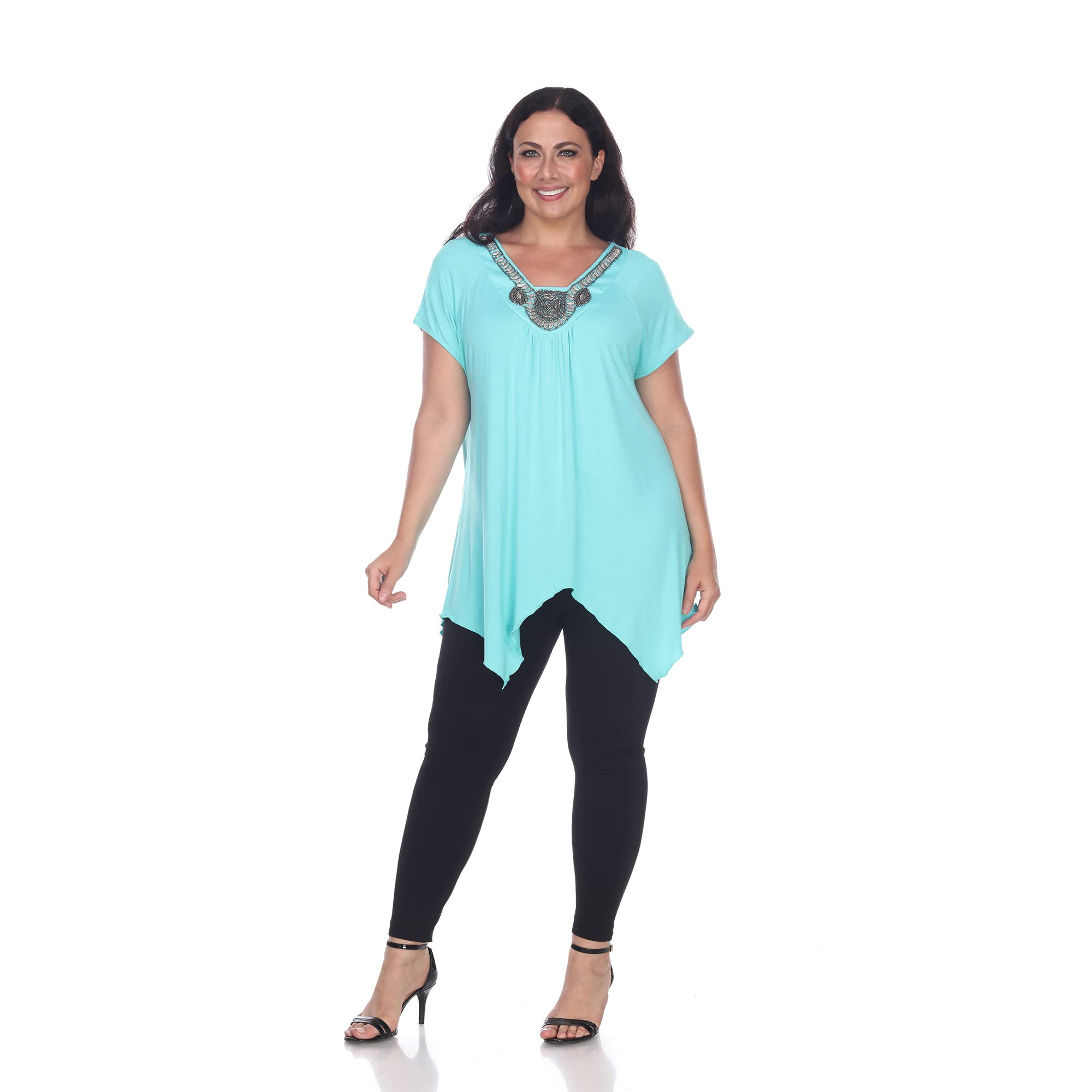 White Mark Women's Maternity Short Sleeve Embellished Tunic Top - Stylish Pregnancy Shirt for Casual Wear & Special Occasions