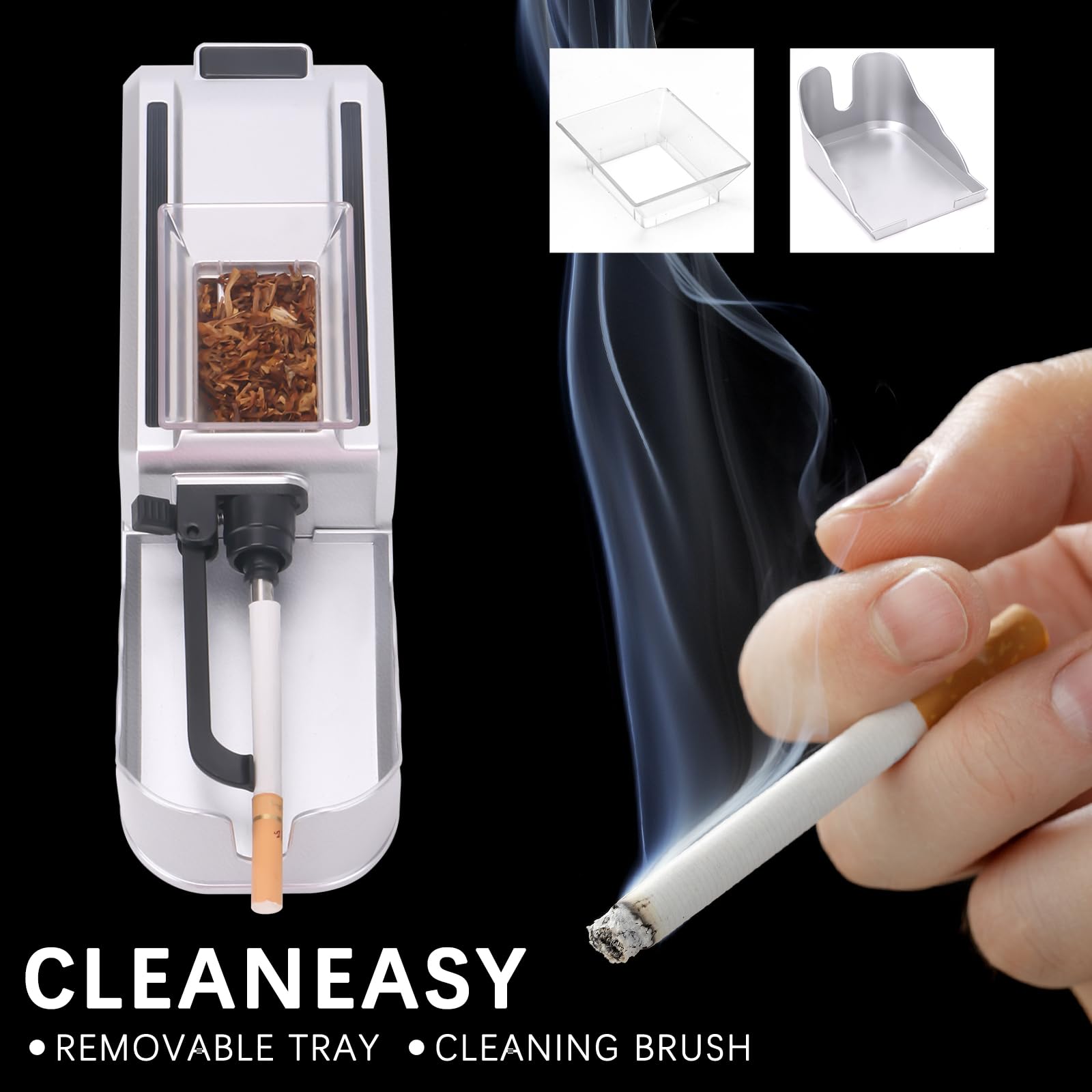 Electric Automatic Cigarette Rolling Machine - Portable Tobacco Injector Roller Maker (Silver) | Perfect for Home Use, Travel & DIY Cigarette Making