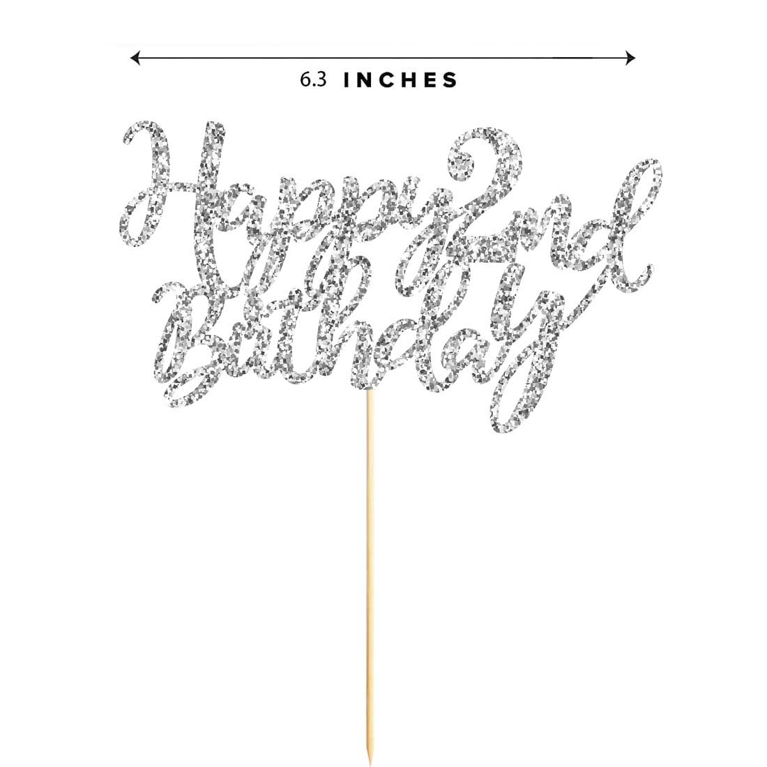 2 Silver Glitter Happy 2nd Birthday Cake Topper - Elegant Party Decorations & Cake Decor Supplies for 2nd Birthday Celebrations, Baby Showers & Special Occasions