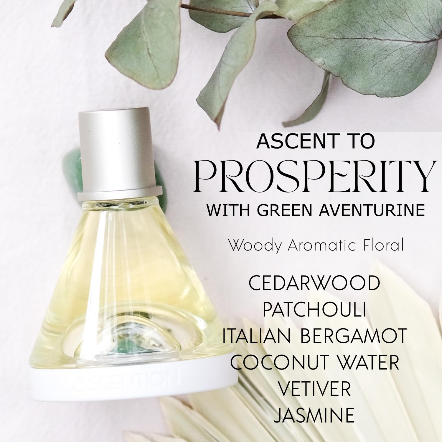 ASCENTION Prosperity Manifestation Perfume - Clean Vegan Fragrance with Green Aventurine Crystal | Spiritual Healing, Meditation & Abundance Rituals | Woody Floral Scent with Cedarwood, Patchouli & Jasmine | Gift for Yoga Practitioners & Crystal Lovers