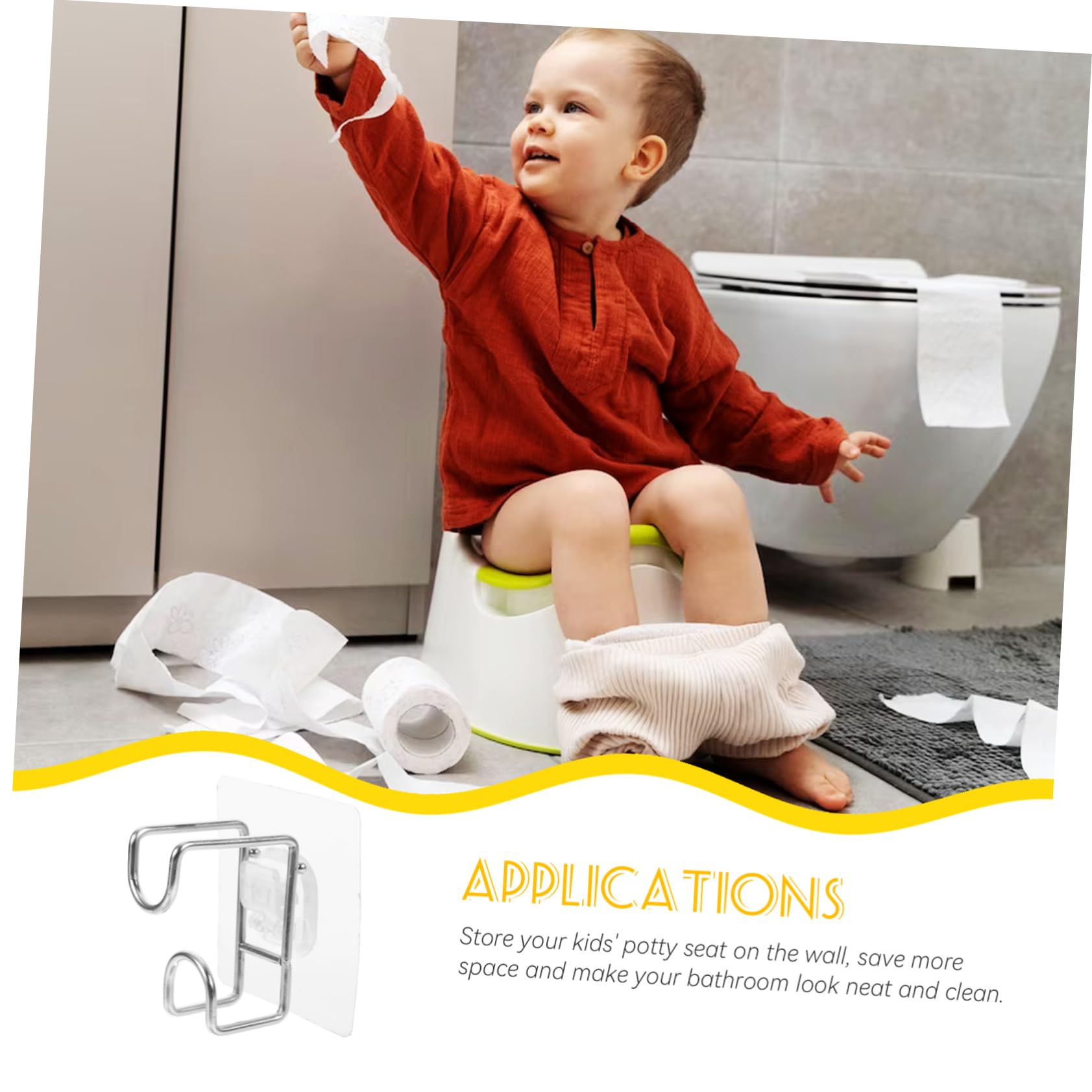Sturdy Carbon Steel Potty Hook - Non-Slip Adhesive Wall Hanger for Boys & Girls Toilet Seat Organization | Bathroom Storage Solution for Kids' Potty Training & Small Space Organization