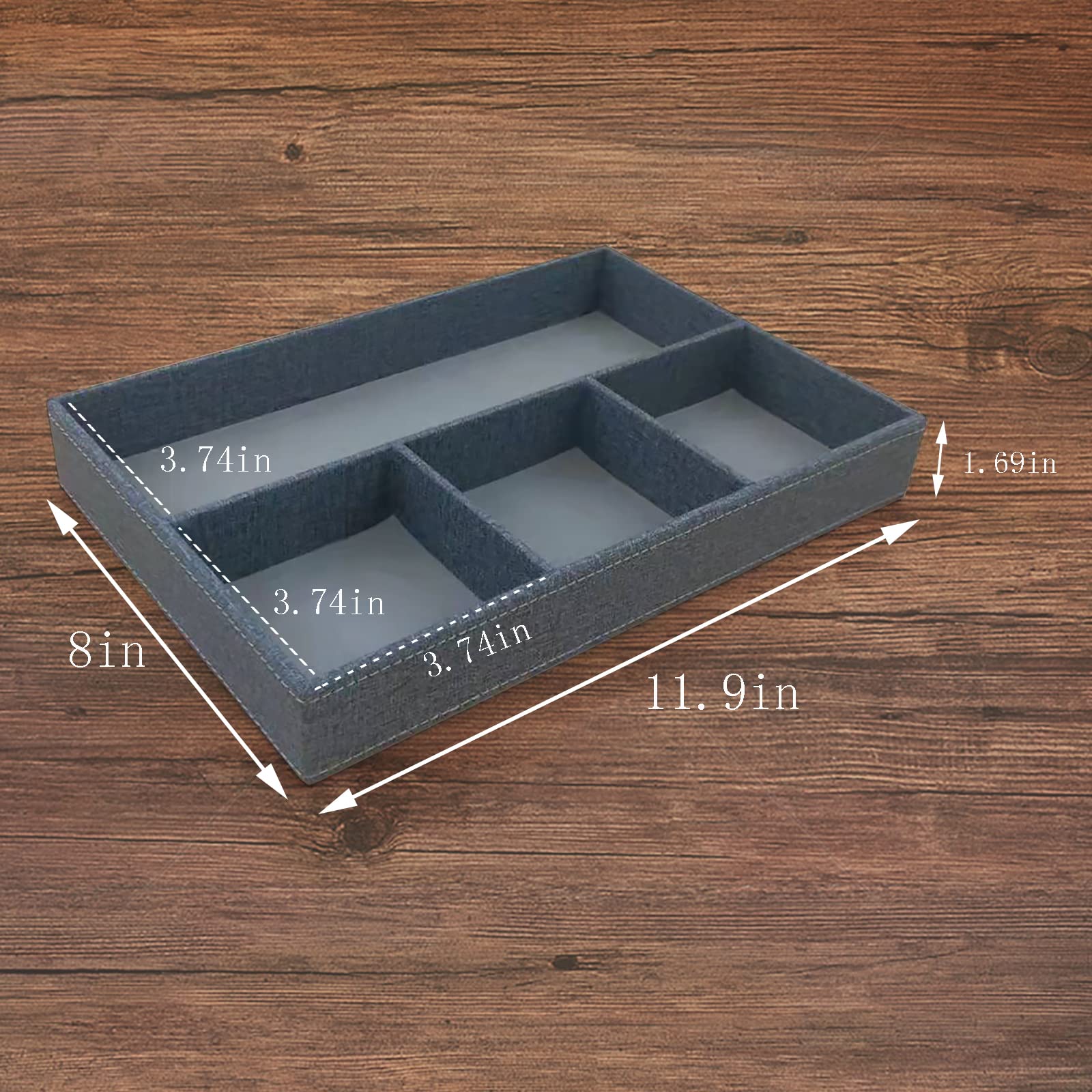 PU Leather Drawer Organizer - 4 Compartment Decorative Storage Tray for Nightstand, Dresser, Entryway & Desk | Perfect for Jewelry, Makeup & Small Item Organization