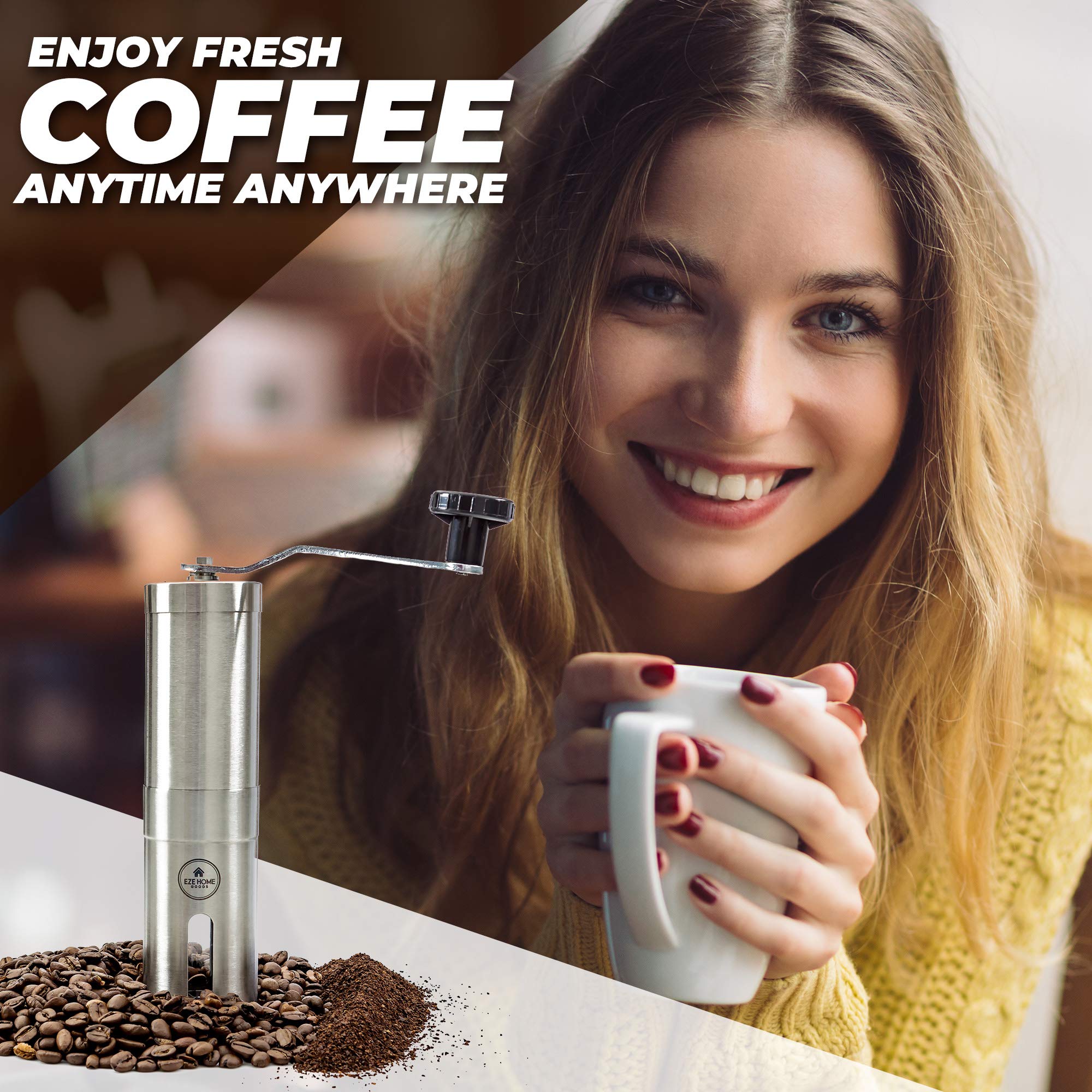 Premium Hand Coffee Grinder with Ceramic Conical Burr - Consistent Grind, Professional Grade Stainless Steel, Portable & Durable - Perfect for Home, Office, Travel & Camping Coffee Brewing