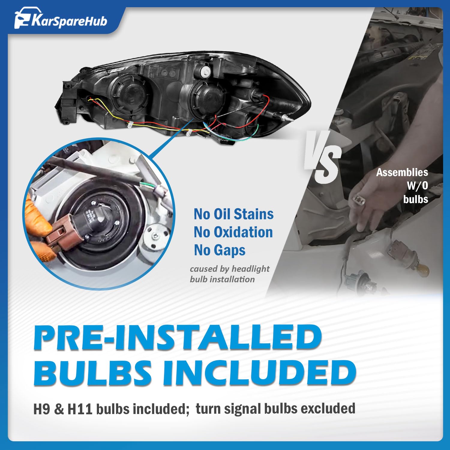 2006-2013 Chevy Impala Headlight Assembly with Bulbs - Compatible with 2014-2016 Impala Limited & 2006-2007 Monte Carlo - Direct Replacement Headlamp Pair - Perfect for Night Driving & Foggy Conditions