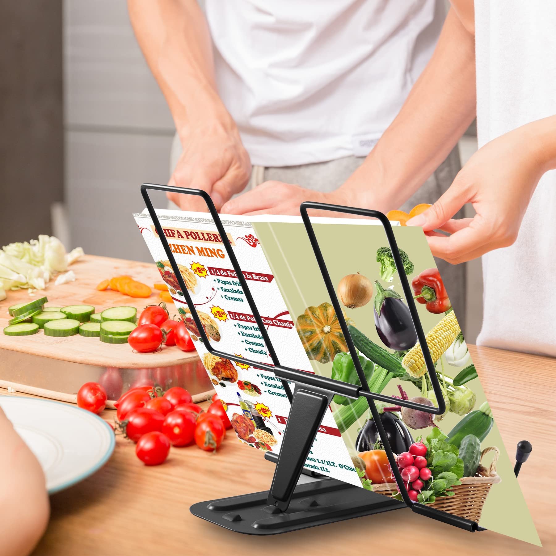 Adjustable Metal Book Holder Stand - Hands-Free Reading for Cookbooks, Textbooks & Office Use - Perfect for Kitchen, Study & Desk Organization