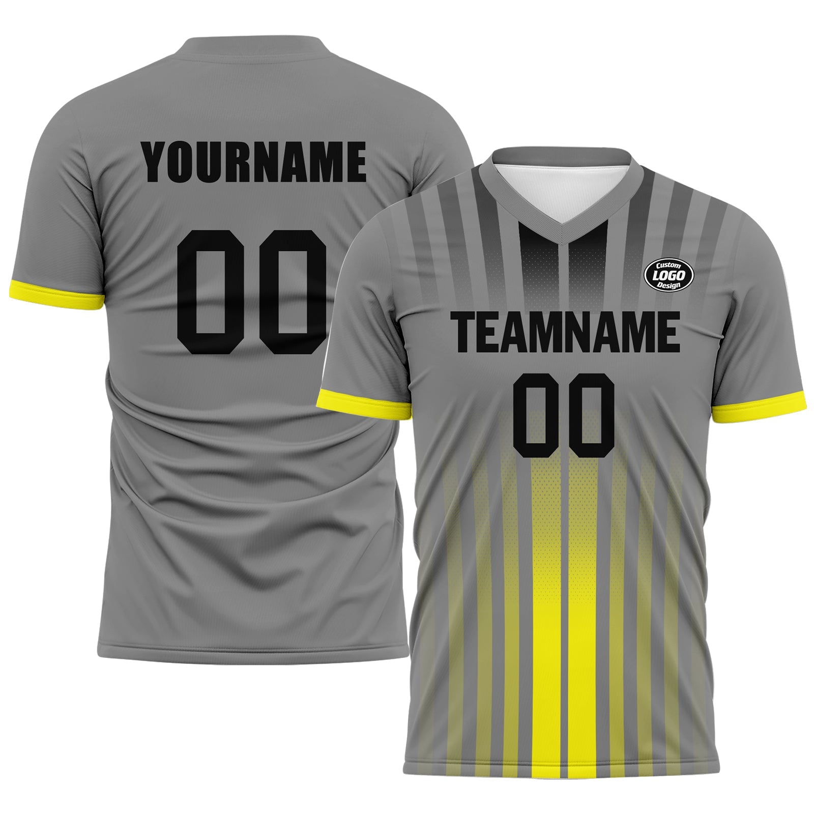 Custom Gray & Yellow Soccer Jersey Set - Personalized Team Uniform SCJ101 D020131 for Men, Women & Youth - Perfect for Matches, Training & Fan Support