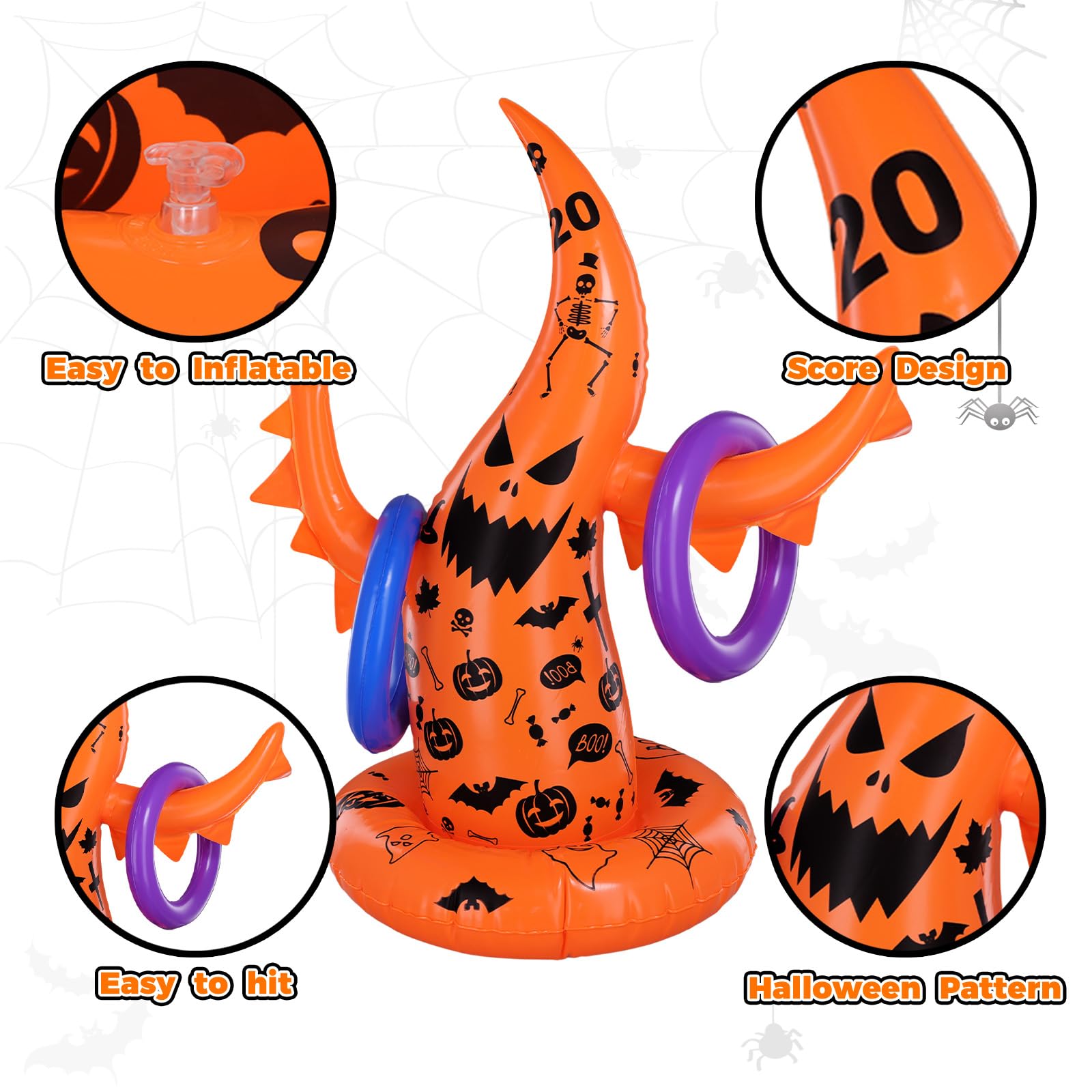Halloween Ring Toss Game Set - 5 Pack Inflatable Ghost & Witch Hat Toss Games for Kids, Perfect for School Parties, Carnival Events & Indoor/Outdoor Halloween Activities - Fun Halloween Party Supplies & Favor Ideas