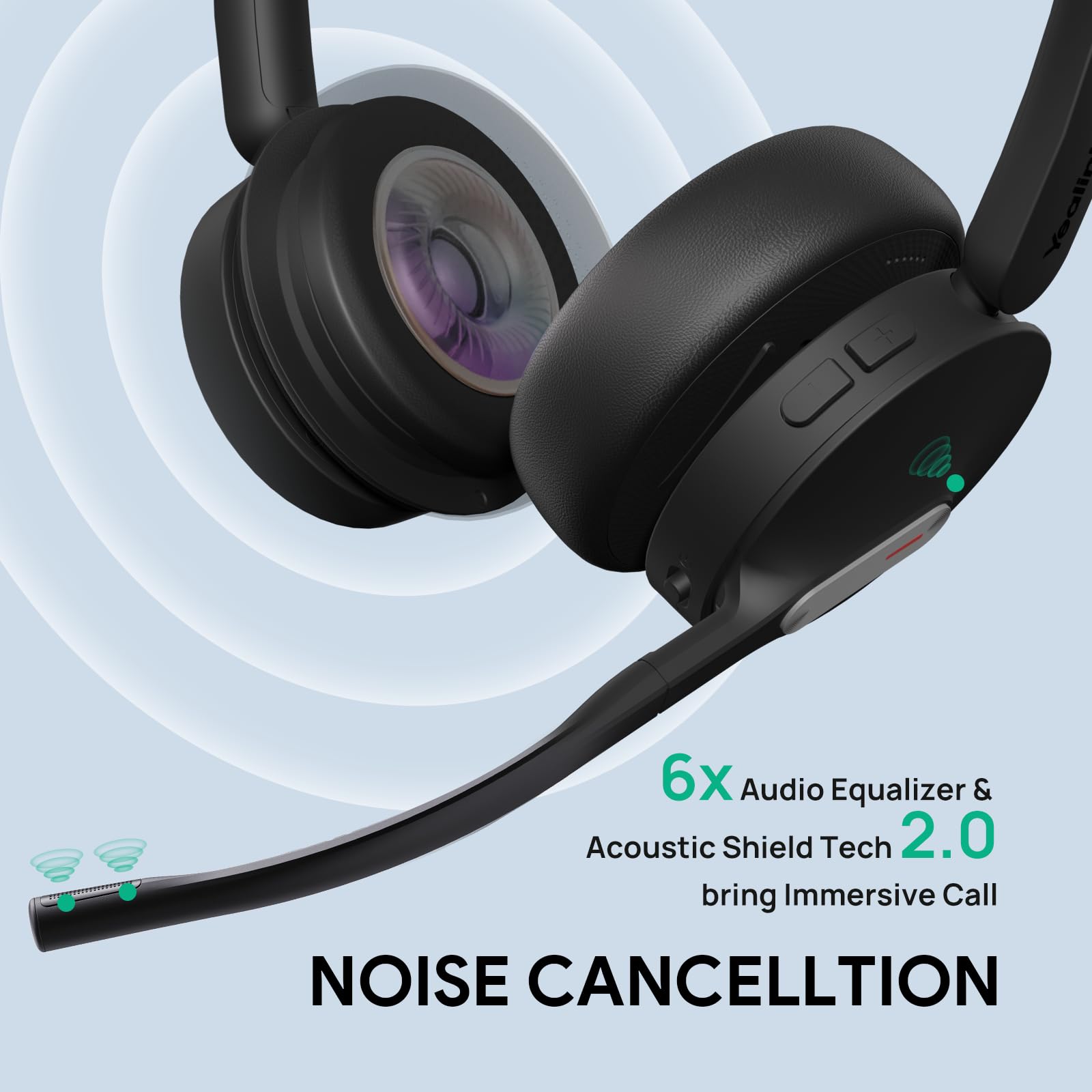 Yealink WH64 Hybrid Wireless Headset with DECT Dongle - 492ft Range, 26hr Talk Time, Bluetooth 5.0 - Microsoft Teams, Zoom, Skype Certified - Advanced Noise Cancelling with 3 Microphones - Perfect for Remote Work, Call Centers & Office Professionals (PC/Laptop/Phone Compatible)