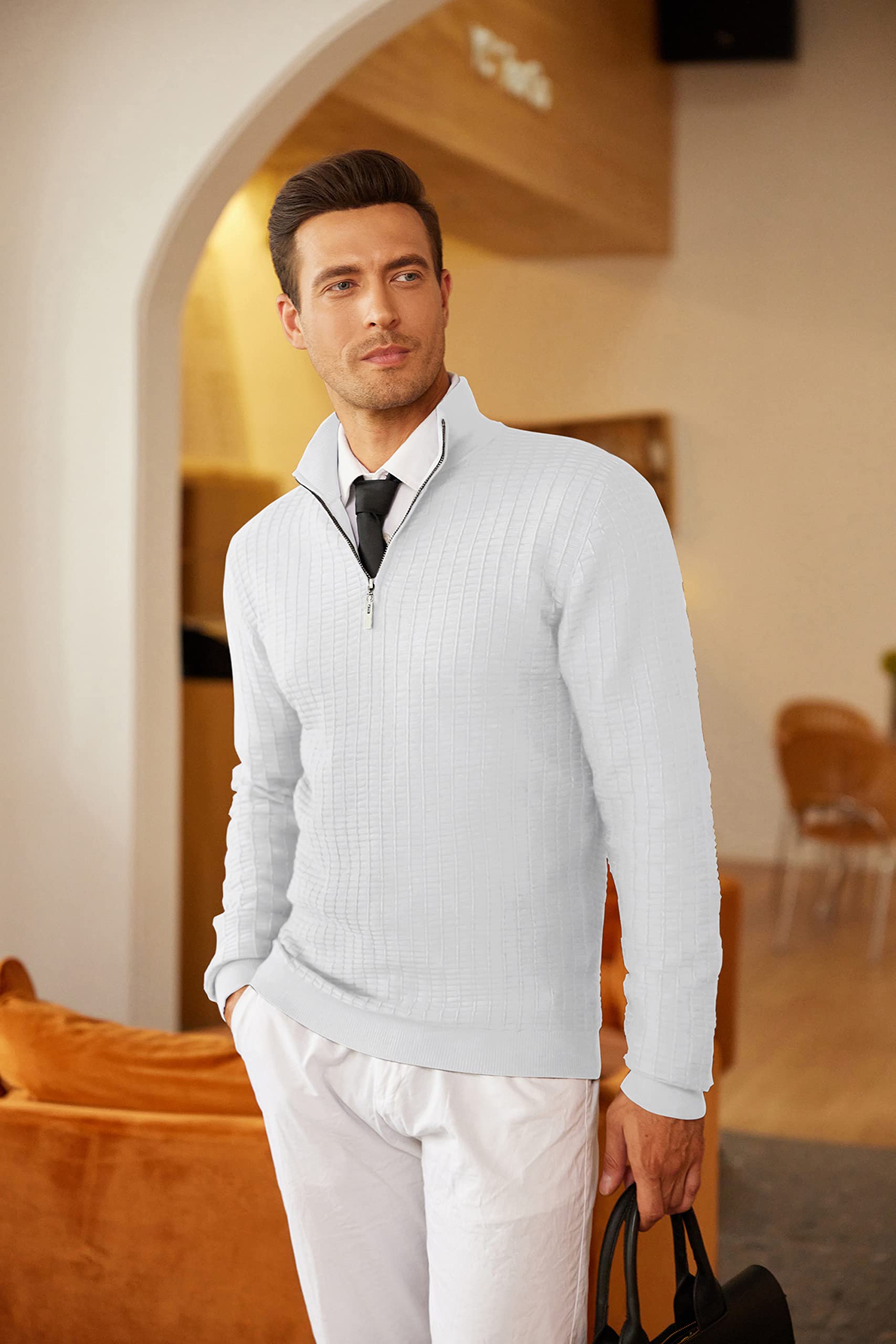 COOFANDY Men's Slim Fit Lightweight Cotton Quarter Zip Sweater - Mock Neck Pullover for Casual Wear | Perfect for Office, Travel & Outdoor Activities