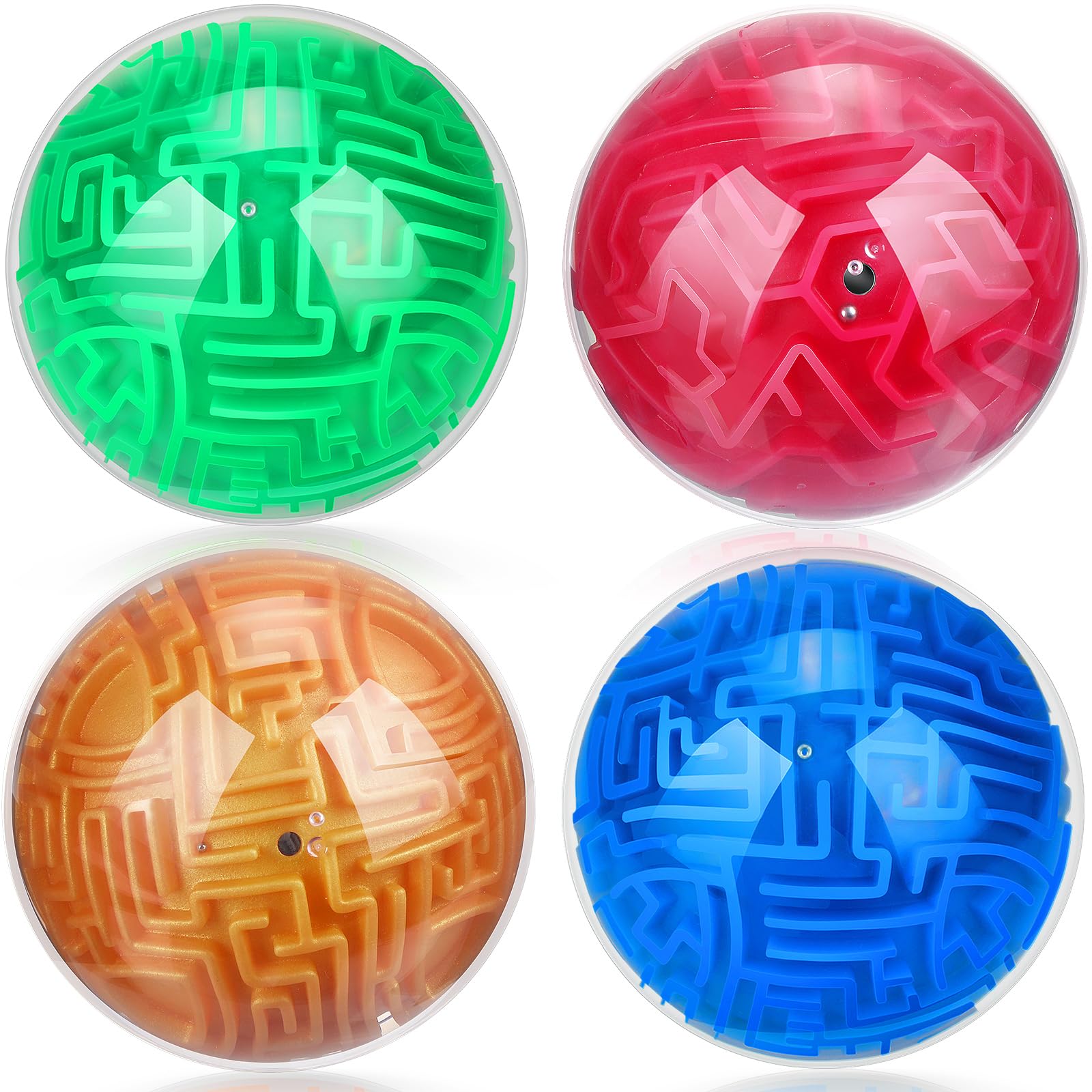 Sumind 4 Pack 3D Puzzle Maze Ball - Magic Brain Teaser Games for Adults & Teens - Memory & Sequential Gravity Maze Cube Sphere - Educational STEM Toys for Hard Challenges (Blue, Green, Rose Red, Gold) - Perfect for Stress Relief, Office Desk Toys & Cognitive Training