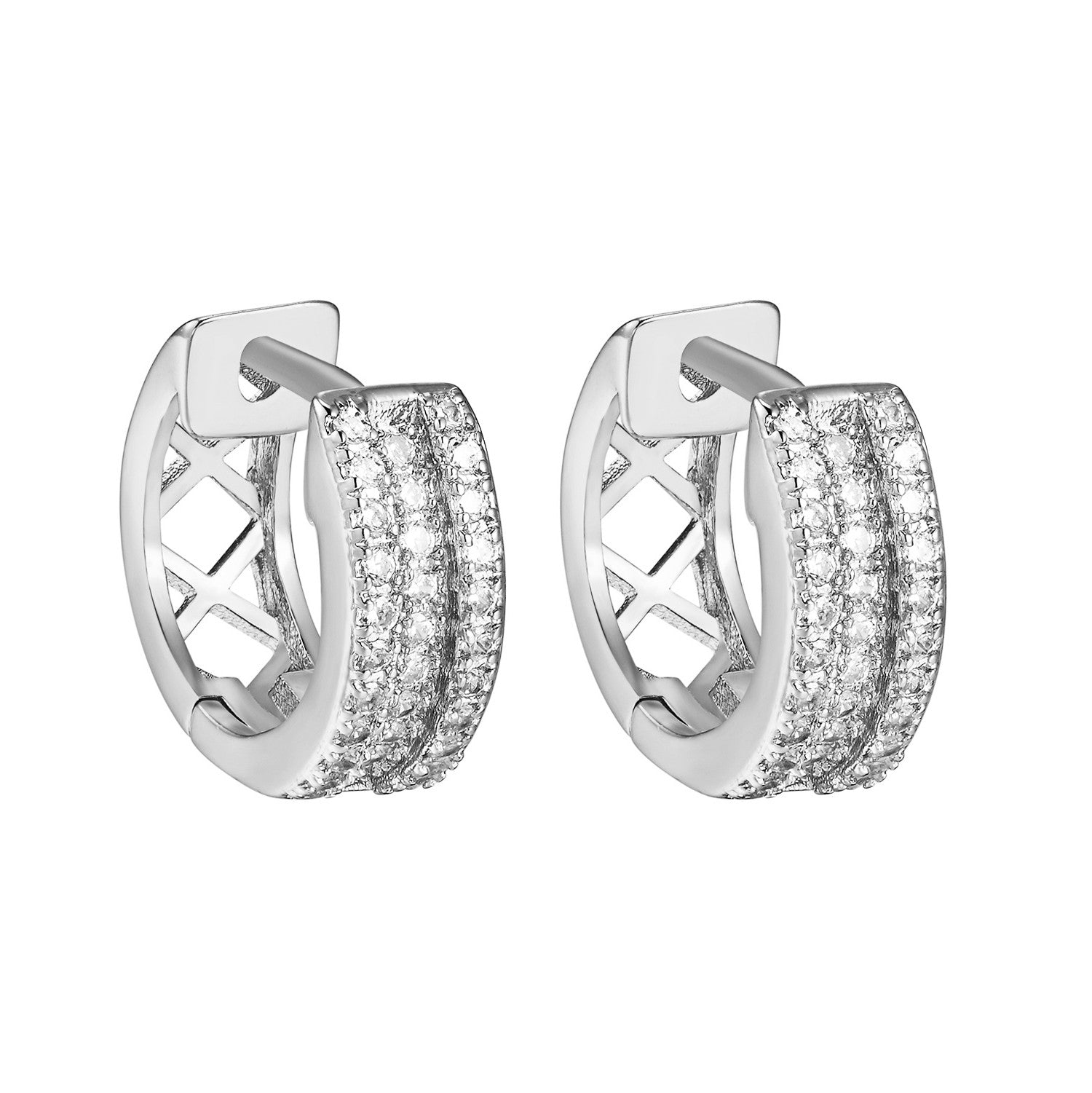 Stylish Silver Tone Bling Hoop Huggie Earrings for Men & Women - Simulated Diamond Hip Hop Jewelry - Perfect for Parties, Concerts & Everyday Fashion