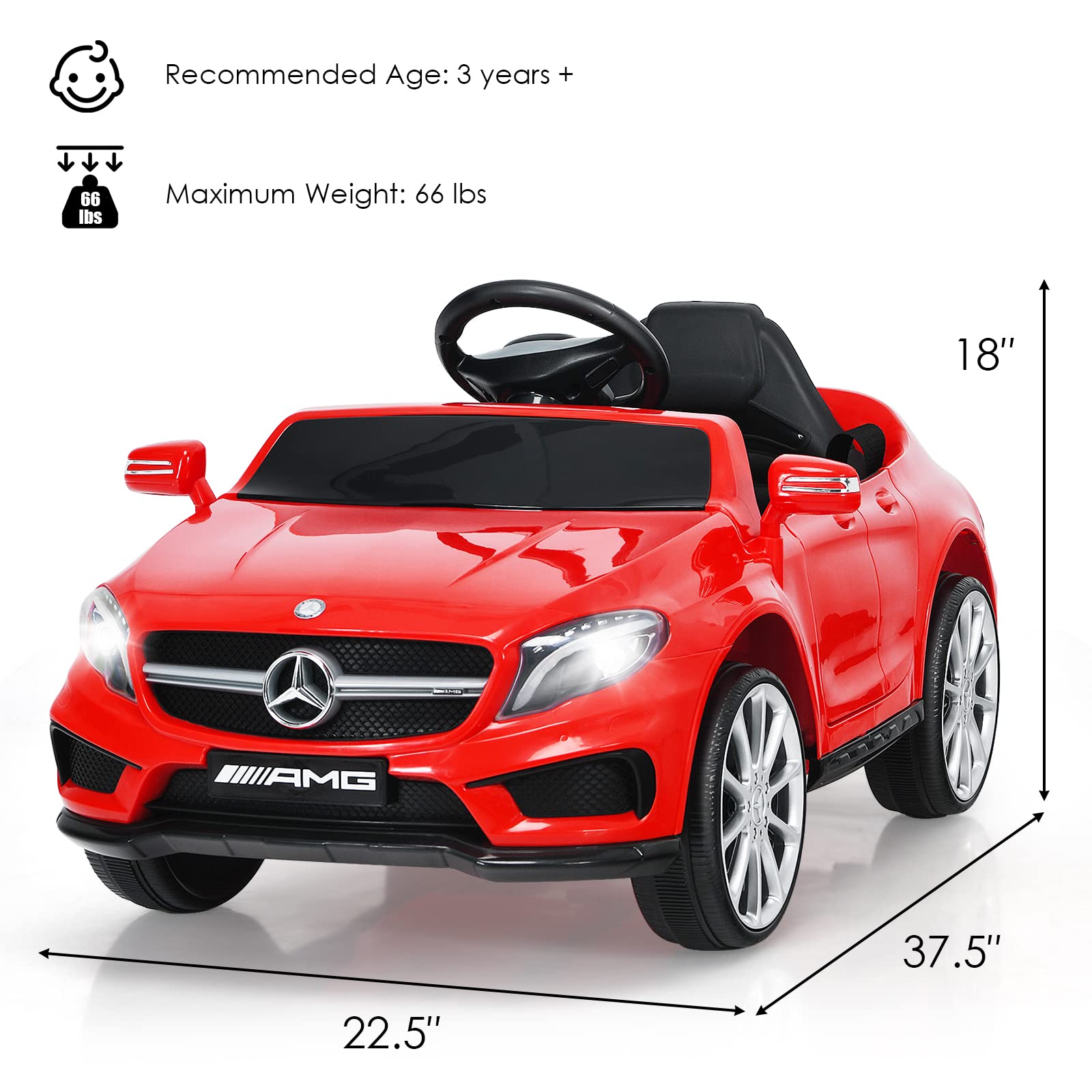 OLAKIDS 12V Licensed Mercedes Benz GLA45 Electric Ride On Car for Kids - Remote Control Battery Powered Toy with Music, USB, MP3, 2 Speeds, Wheels Suspension & LED Lights (Red) - Perfect for Indoor & Outdoor Play, Birthday Gifts for Toddlers Ages 2-5