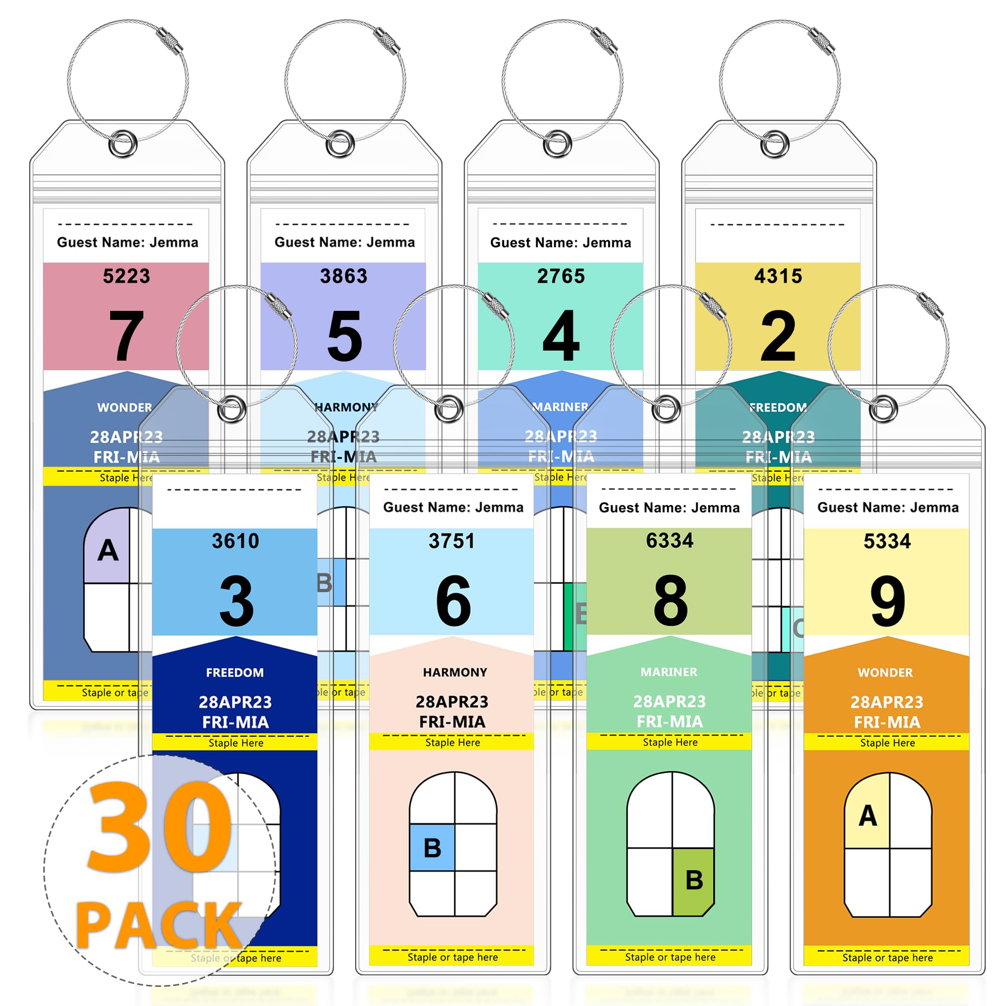 30 Pack Durable Cruise Luggage Tags - Waterproof & Tear-Resistant for NCL, Princess, Carnival, Royal Caribbean & Celebrity Cruises | Perfect for Cruise Check-In, Baggage Identification & Travel Organization by SEAVILIA