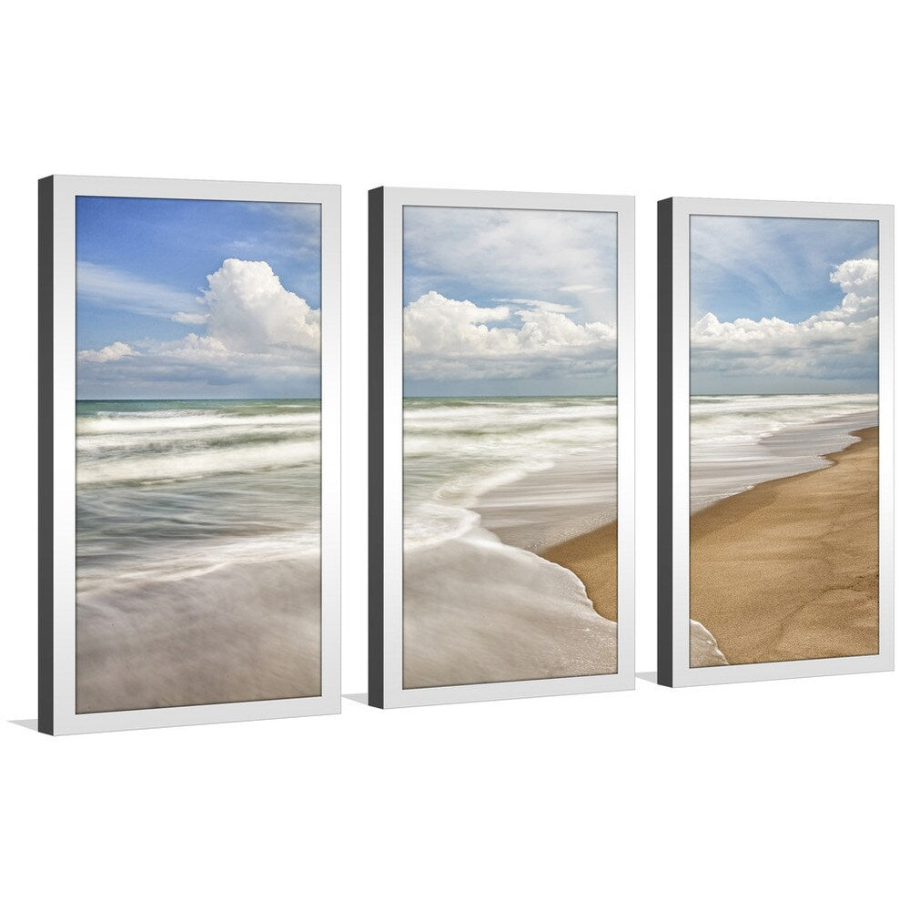Beach 2 Framed Plexiglass Wall Art Set of 3 - Coastal Decor for Living Room, Bedroom & Office - Ocean Themed Modern Home Decor