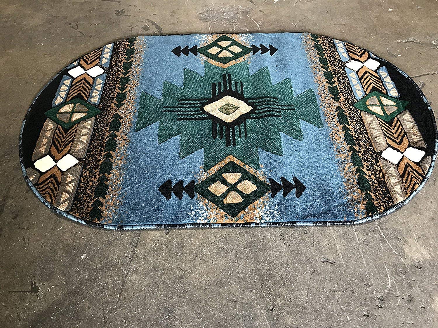 Authentic Southwest Navajo Aztec Native American Tribal Light Blue Area Rug - 5'x7' Oval Handwoven Carpet for Living Room, Bedroom & Boho Decor