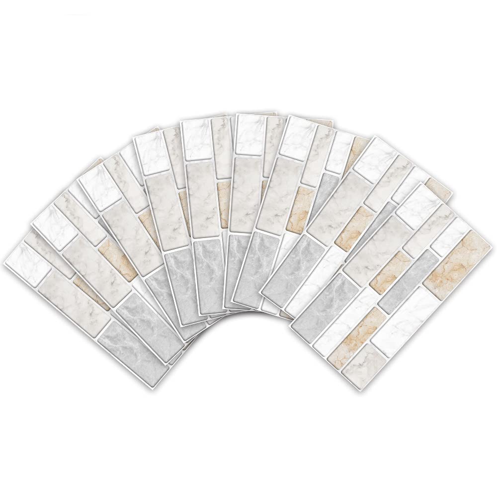 9-Piece 3D Brick Pattern Tile Stickers - Waterproof & Scratch-Resistant Marble Effect Wall Decals for Kitchen, Bathroom, Backsplash & Home Decor