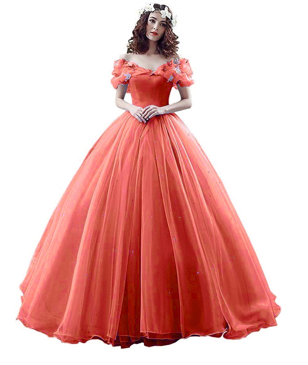 XIA Women's Butterfly Prom Gown - Coral Cinderella Dress for Weddings & Parties