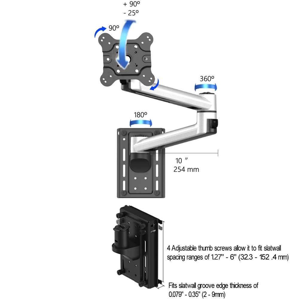 Continews Slat Wall Dual Swivel Supreme Monitor Mount - Adjustable Dual Monitor Stand for Home & Office - Perfect for Ergonomic Workspace Setup, Gaming, and Multi-Tasking