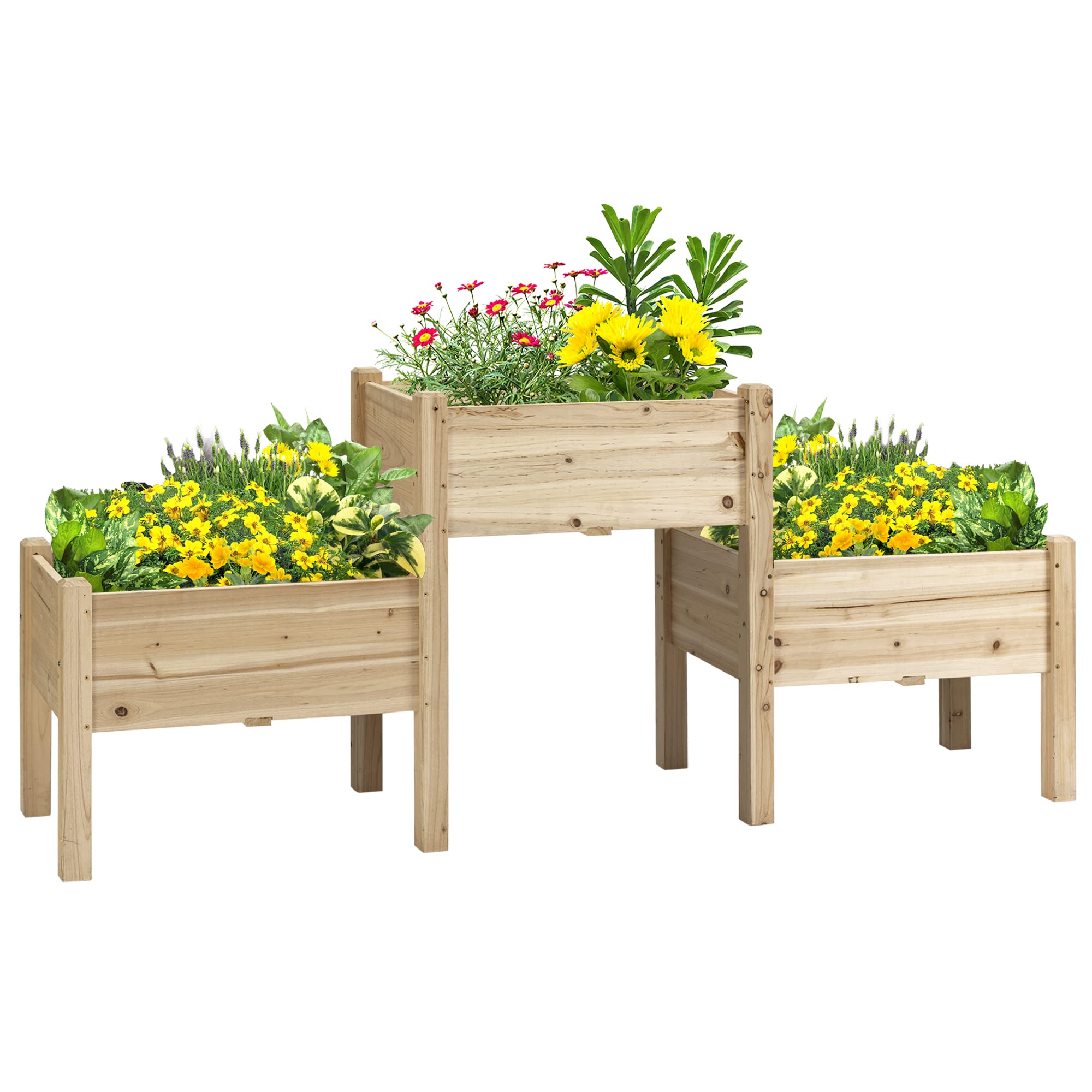Outsunny 3-Tier Raised Garden Bed - Elevated Wooden Planter Stand with Drainage Holes for Vegetables, Herbs & Flowers - Natural Cedar Wood - Perfect for Patio, Balcony & Backyard Gardening
