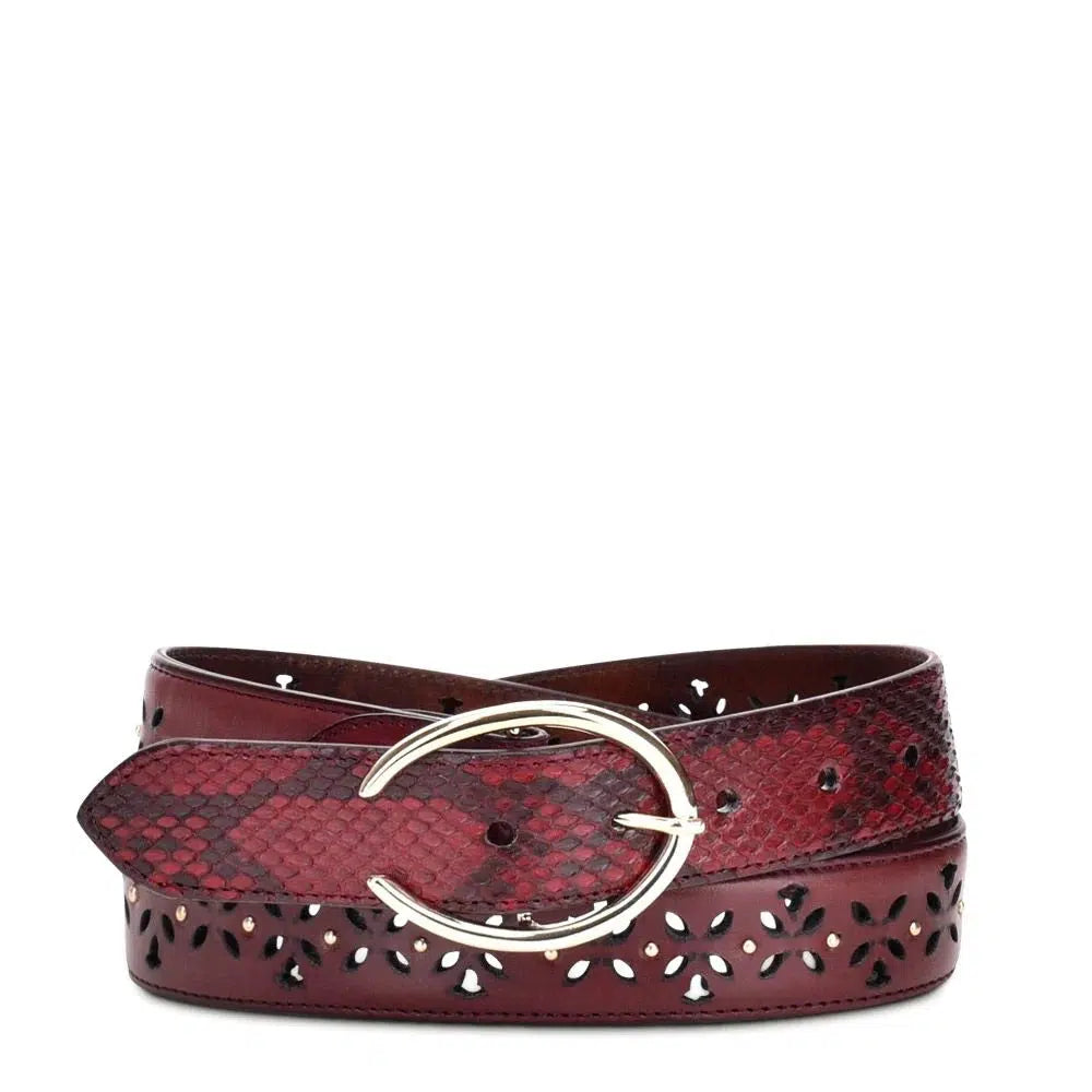 Cuadra Red Western Fashion Python Belt for Women - Stylish Cowgirl Accessory for Jeans, Dresses & Rodeo Events
