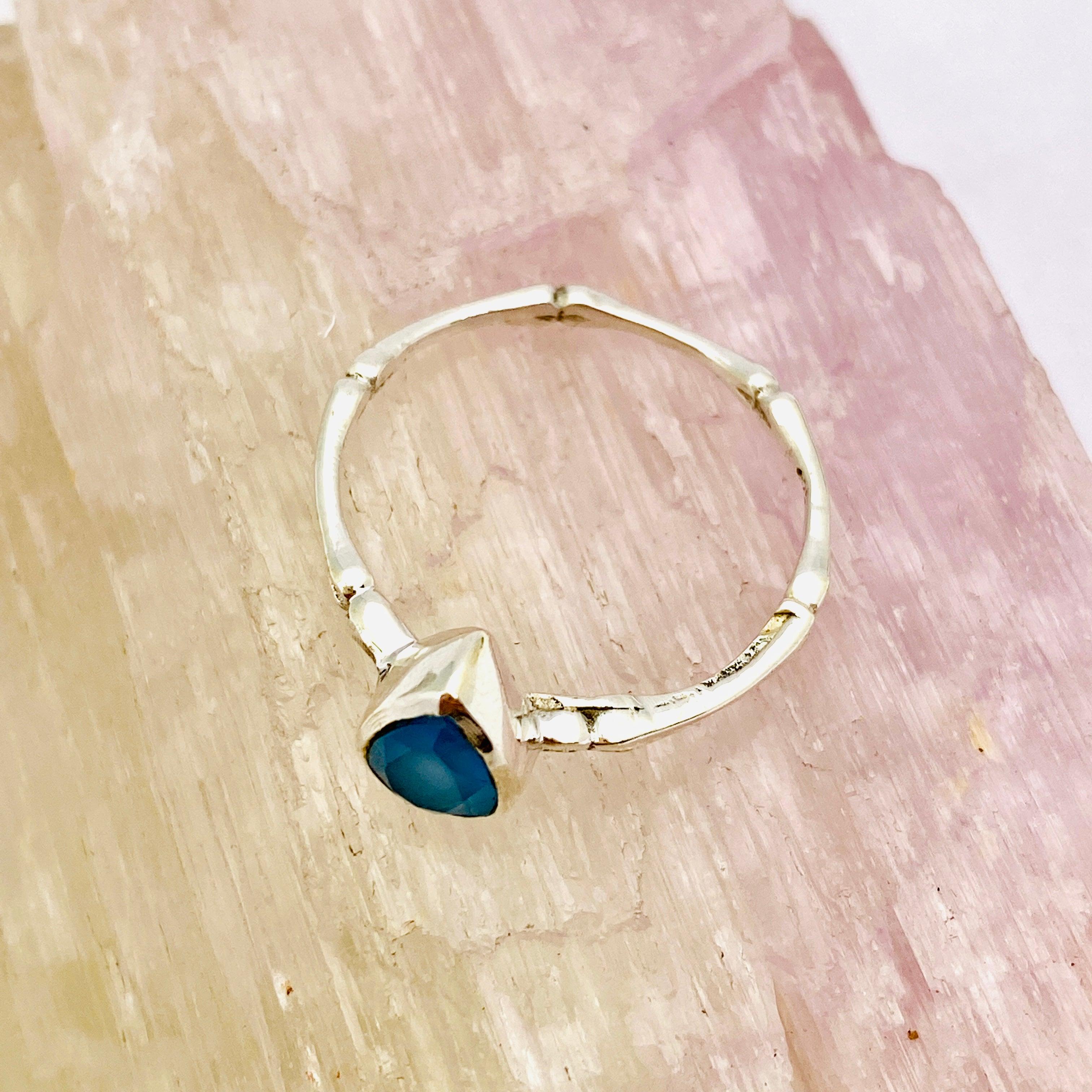 Blue Chalcedony Faceted Teardrop Fine Band Ring R3691 BC - Elegant Jewelry for Women, Perfect for Weddings, Parties & Special Occasions