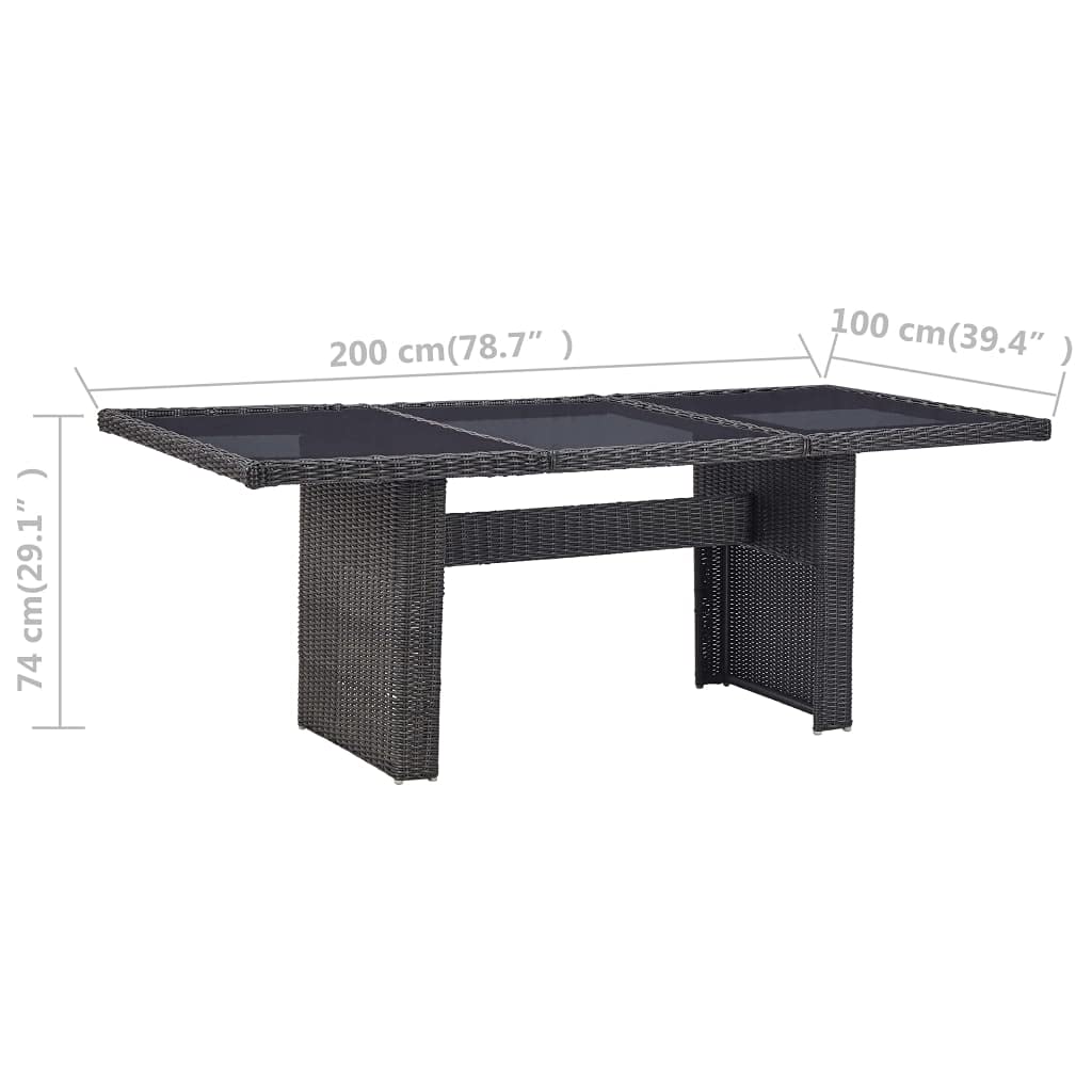 vidaXL Patio Dining Table with Glass Top - Black PE Rattan Outdoor Garden Table for Front Porch, Deck, Lawn, Backyard & Balcony | Perfect for Al Fresco Dining, BBQs & Outdoor Entertaining