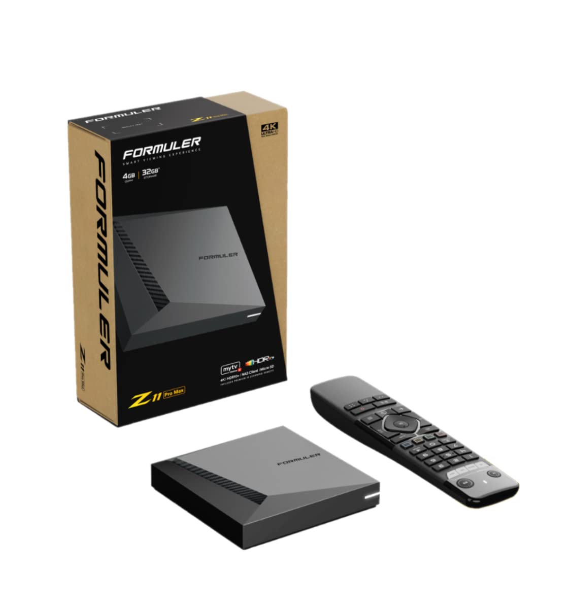 Formuler Z11 Pro Max 4K Android TV Box - Android 11 Satellite Receiver with Premium IR1 Remote, 4GB RAM 32GB Storage, Dual Band WiFi 5G, Gigabit LAN (Black) - Perfect for IPTV Streaming, Live TV & Home Entertainment