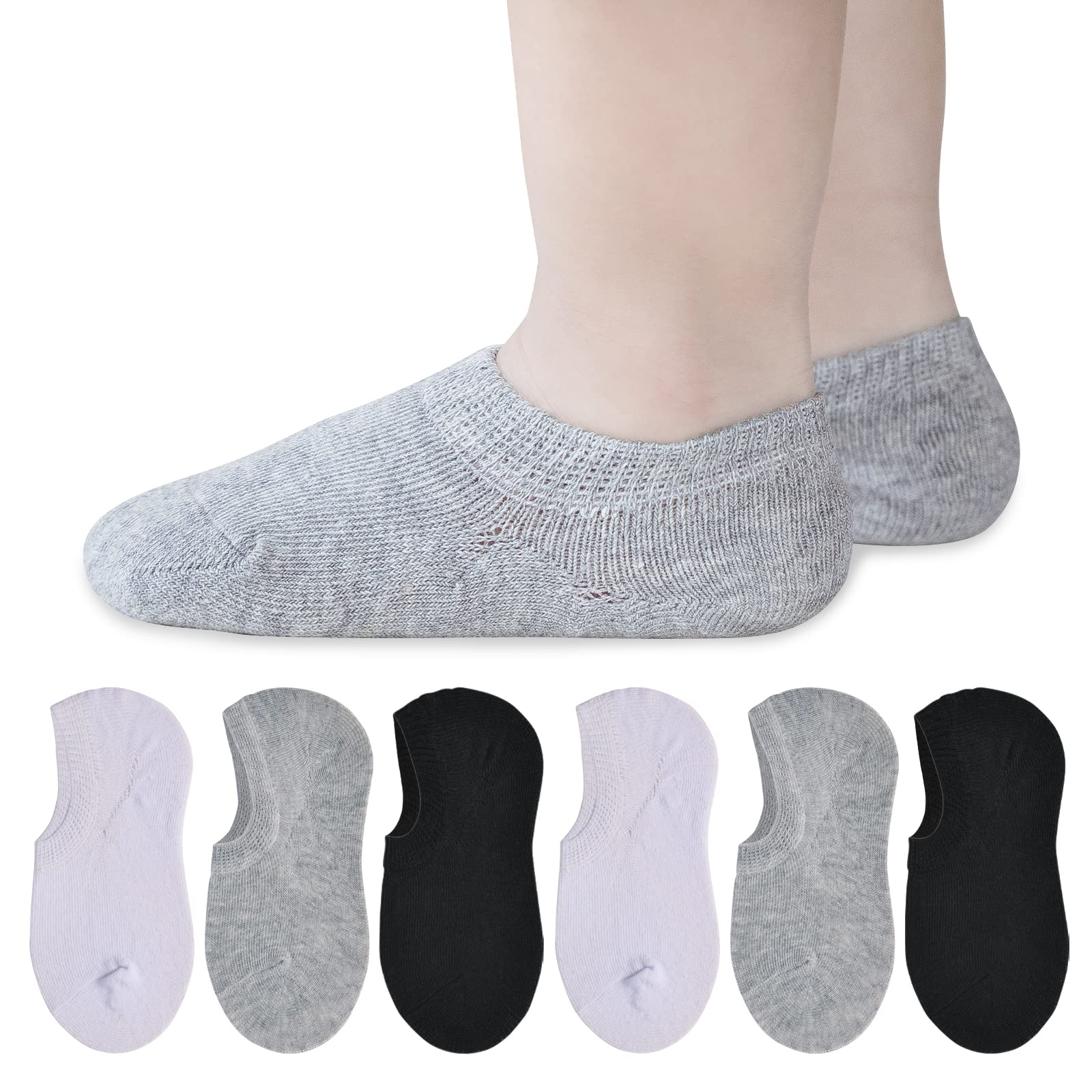 Baby No Show Socks for Girls & Boys - 6 Pairs Low Cut Ankle Socks with Non-Slip Grip | Soft Breathable Cotton Toddler Socks for Everyday Wear, School & Playtime
